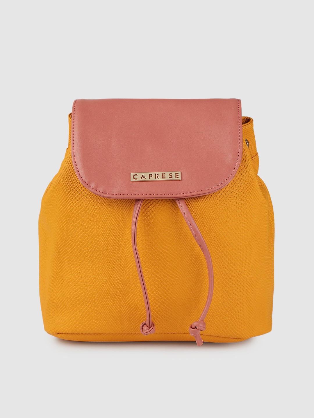 

Caprese Women Yellow & Pink Textured Leather Backpack