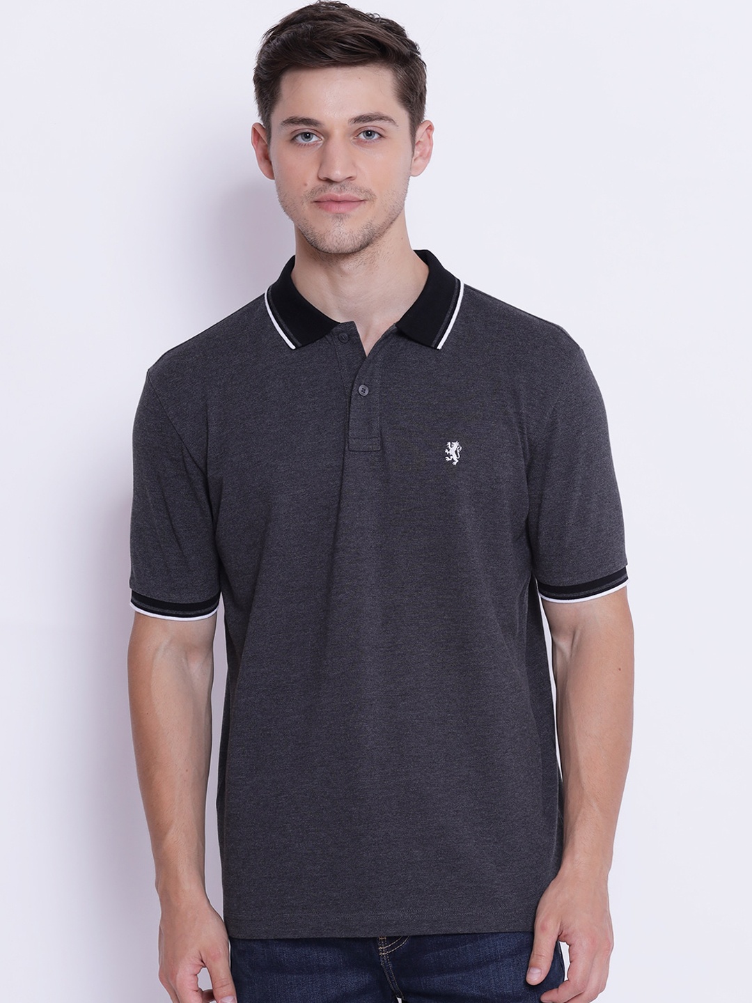 

Red Tape Men Grey Solid Polo Collar Cotton T-shirt