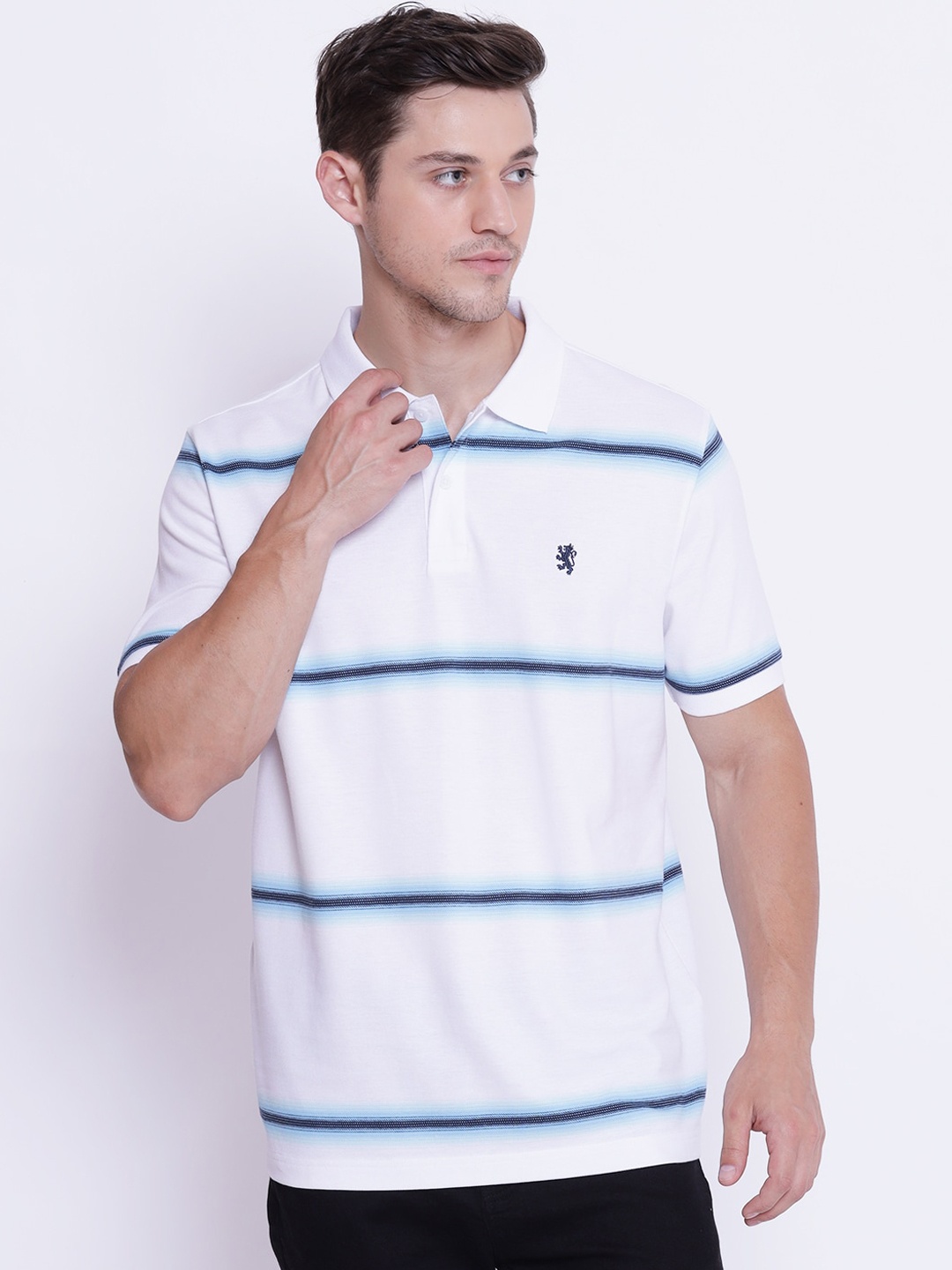 

Red Tape Men White Striped Polo Collar T-shirt
