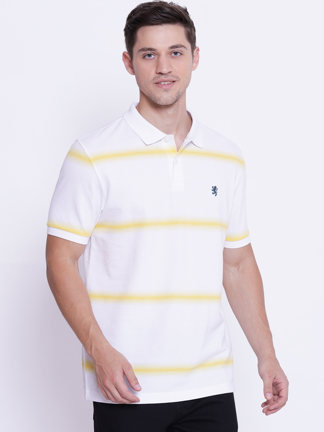 

Red Tape Men White Striped Polo Collar T-shirt