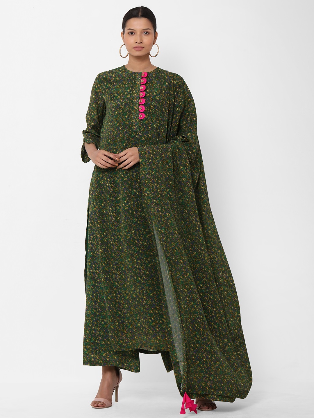 

Masaba Women Green & Yellow Printed Kurta with Palazzos & Dupatta