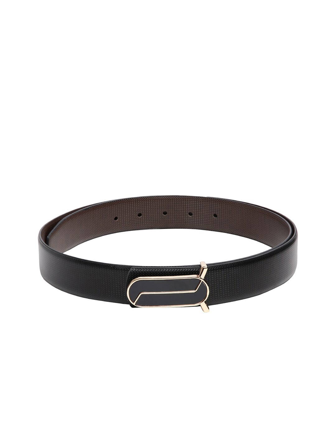 

CRUSSET Men Black Textured Leather Belt