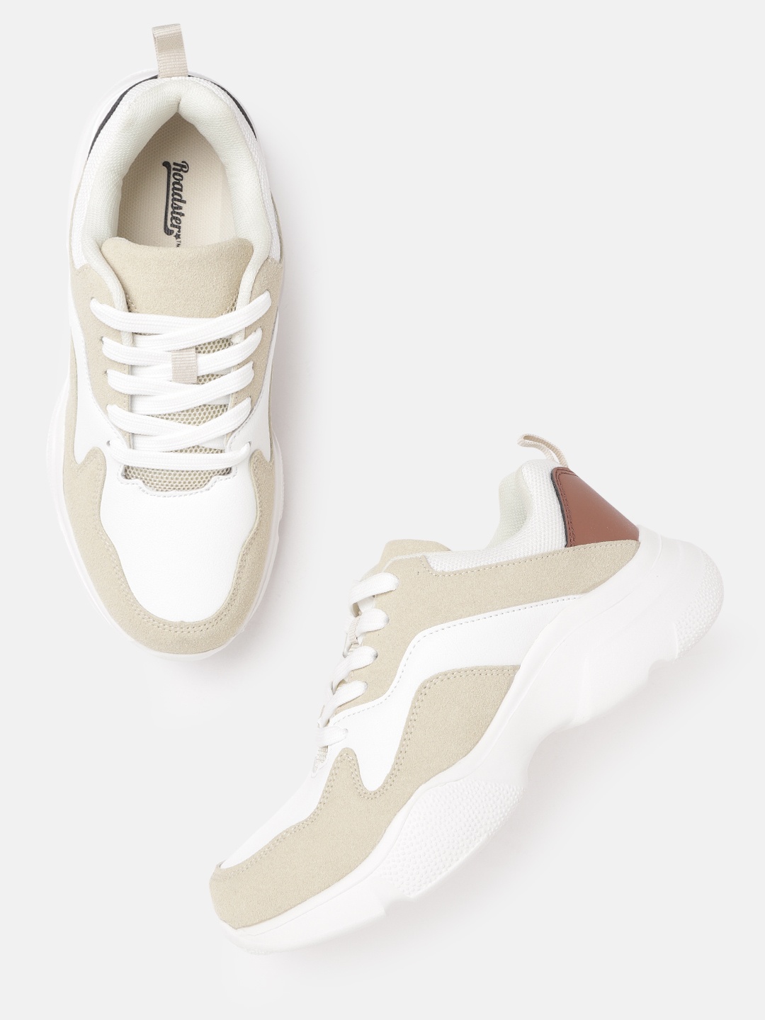 

Roadster Women White & Beige Colourblocked Sneakers