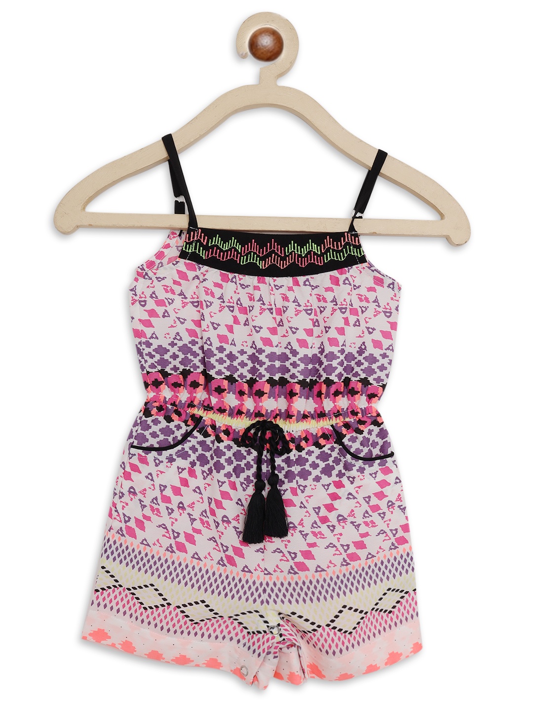 

Nauti Nati Girls White & Black Printed Playsuit