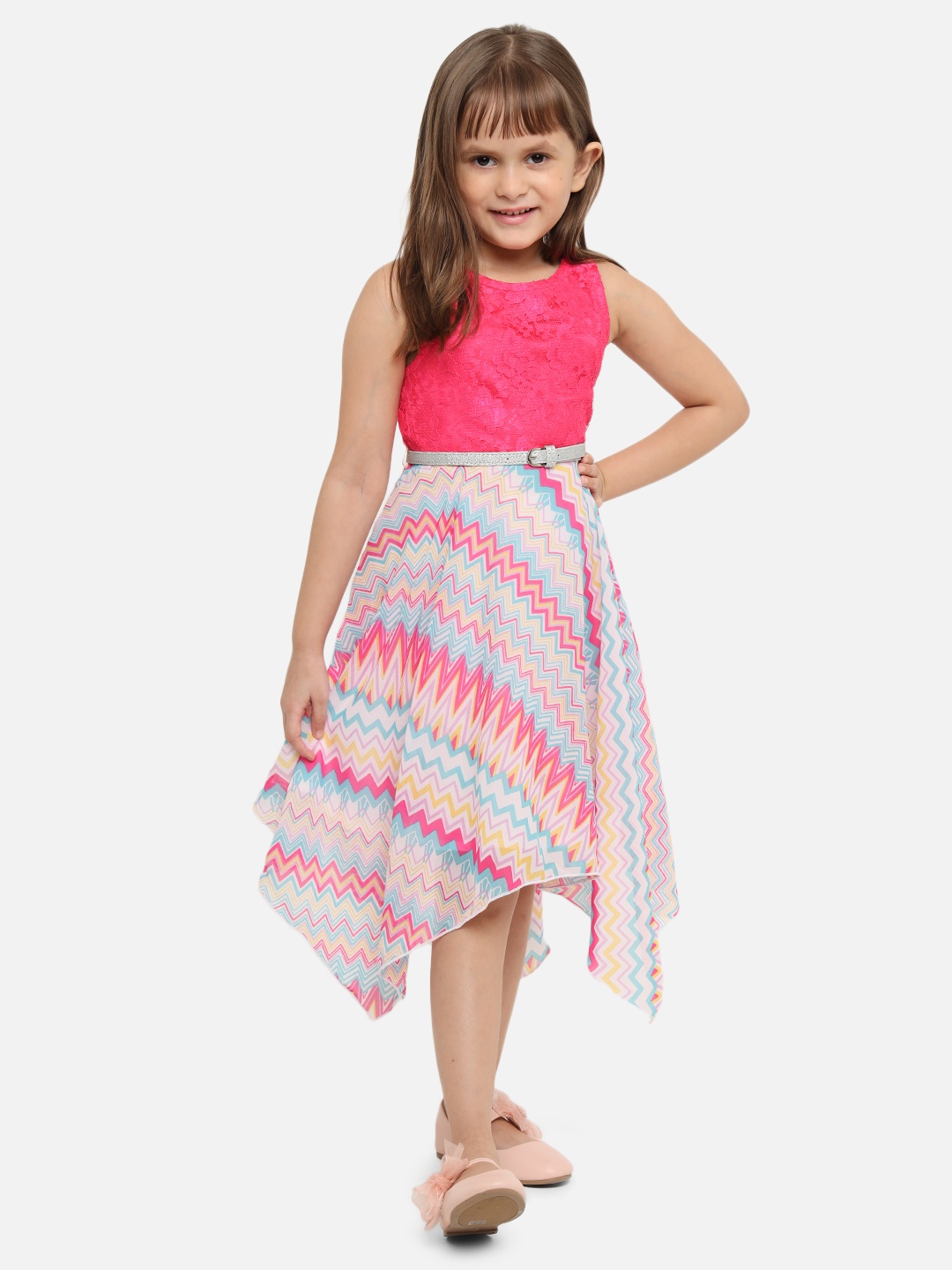 

Nauti Nati Girls Pink & Blue Printed Fit and Flare Dress