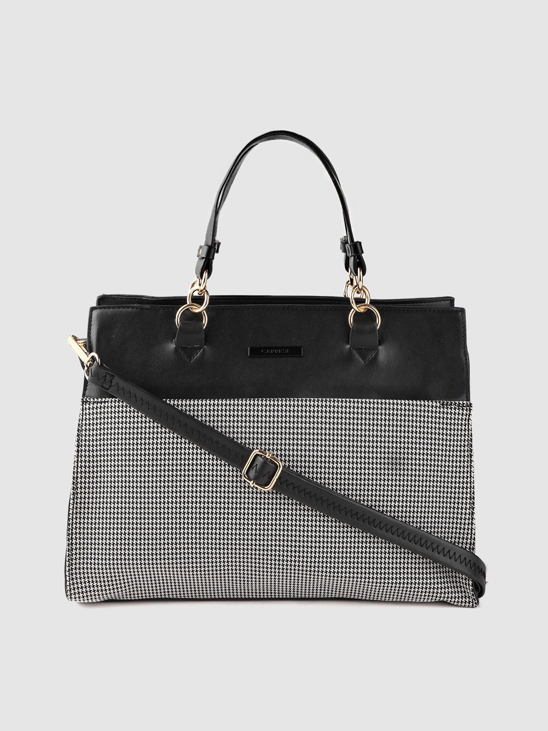 

Caprese Women Black & White Houndstooth Patterned RFID Handheld Bag