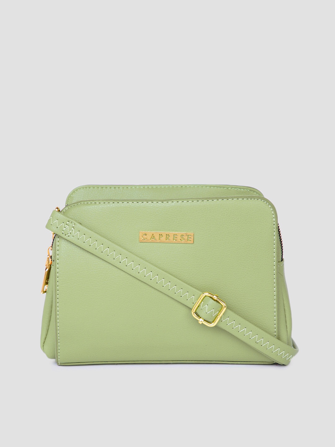 

Caprese Women Green Solid Leather Sling Bag