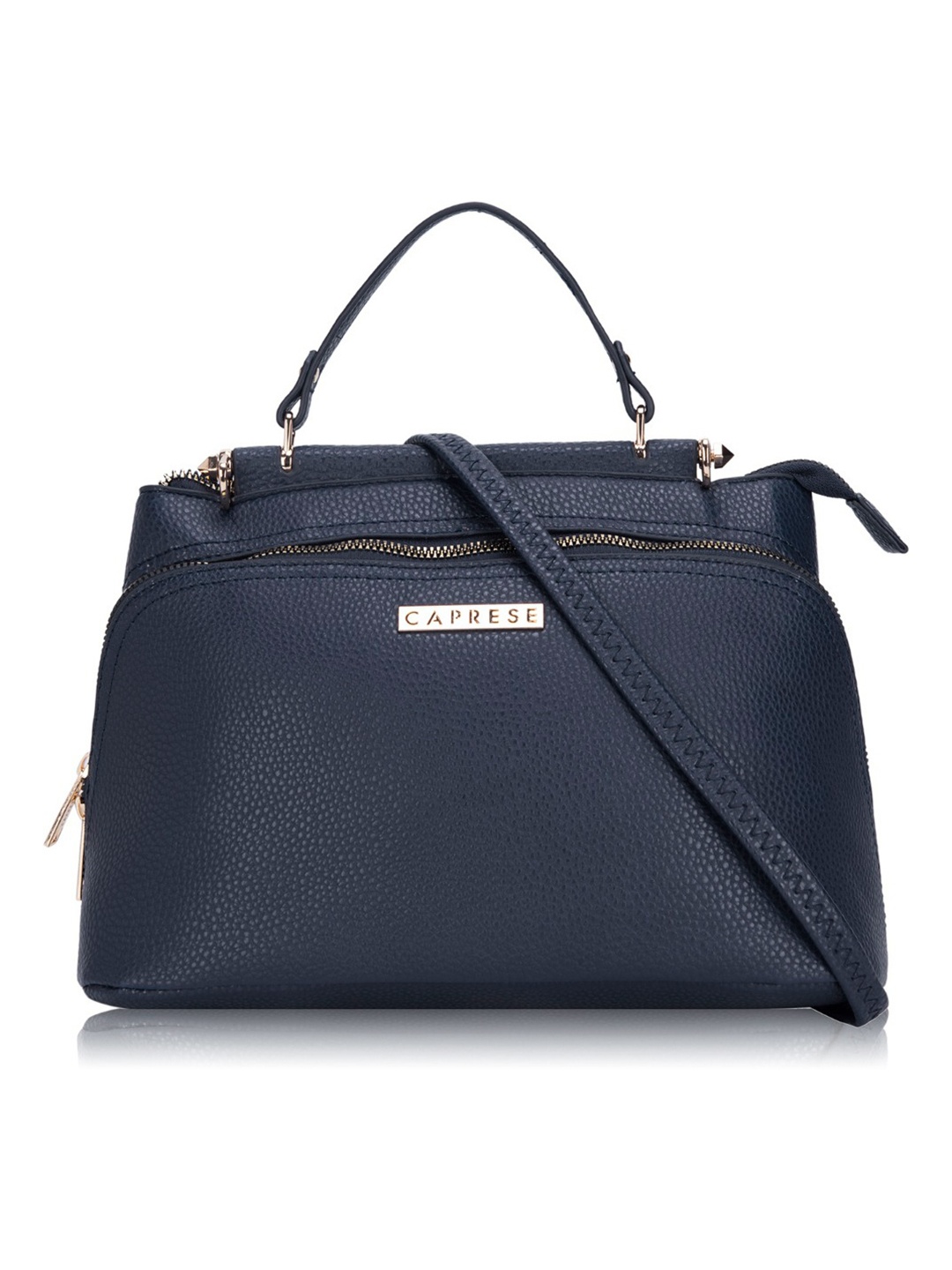 

Caprese Navy Blue PU Structured Handheld Bag