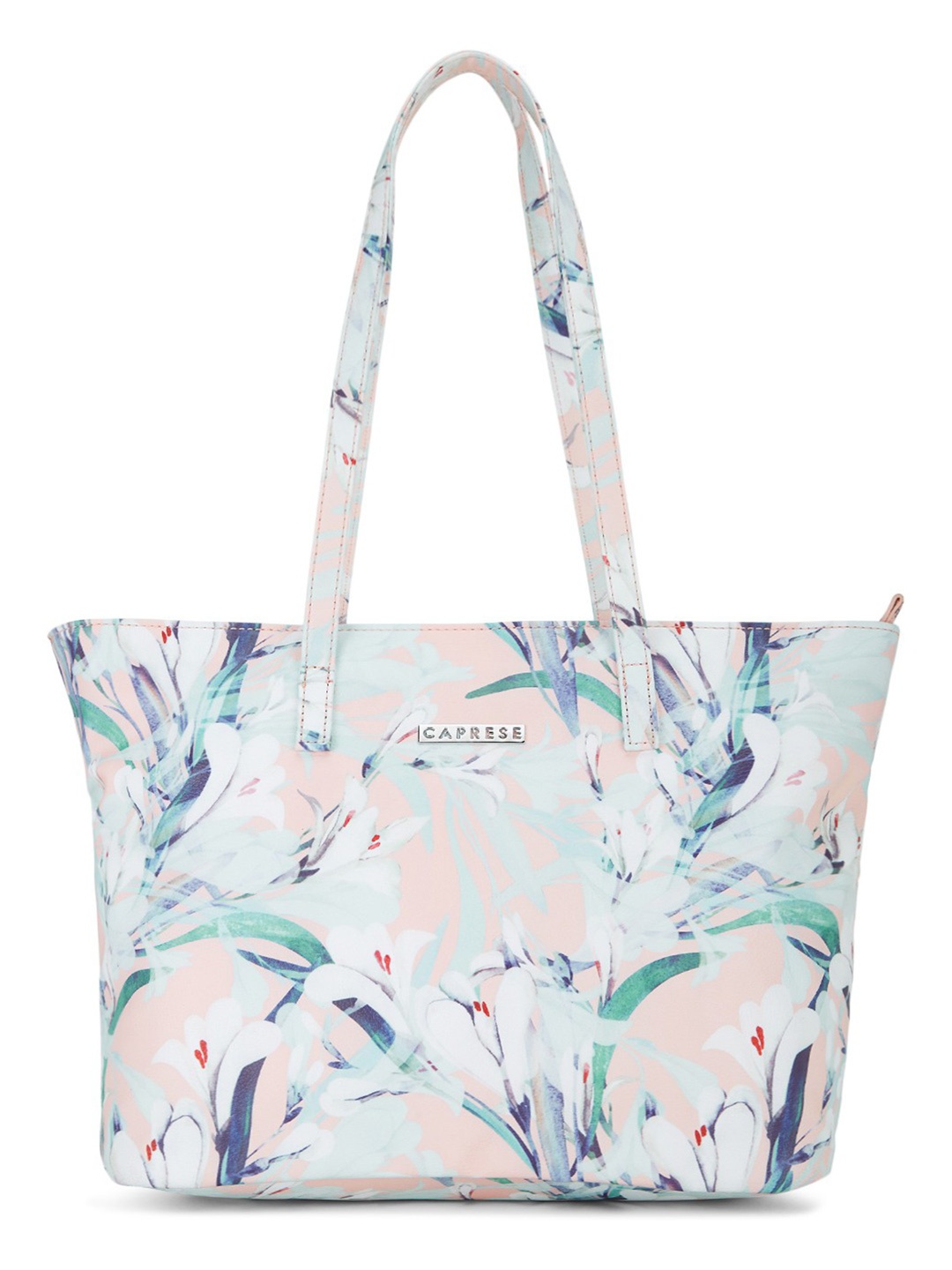 

Caprese Peach Floral Printed PU Shopper Tote Bag