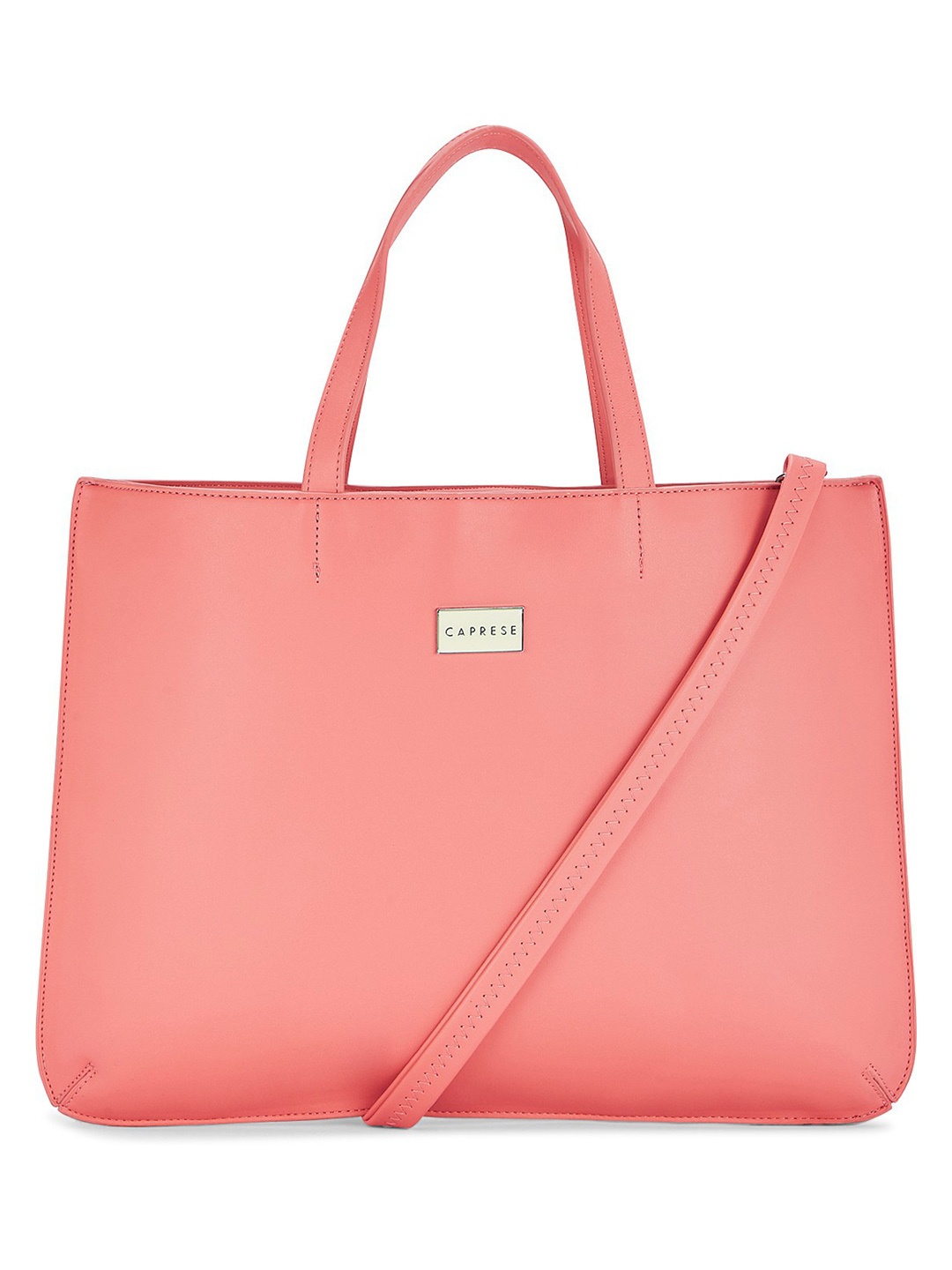 

Caprese Coral Pink PU Structured Laptop Handheld Bag