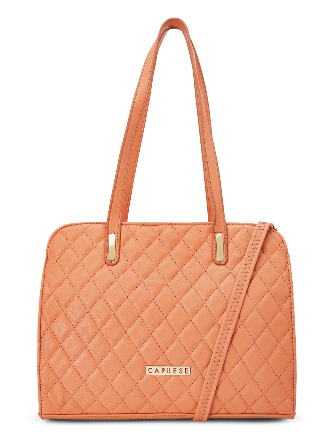 

Caprese Brown Textured PU Structured Satchel with Quilted