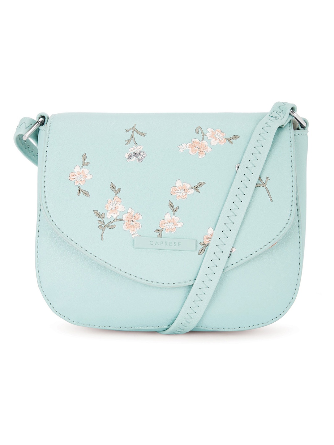 

Caprese Blue Floral PU Structured Sling Bag