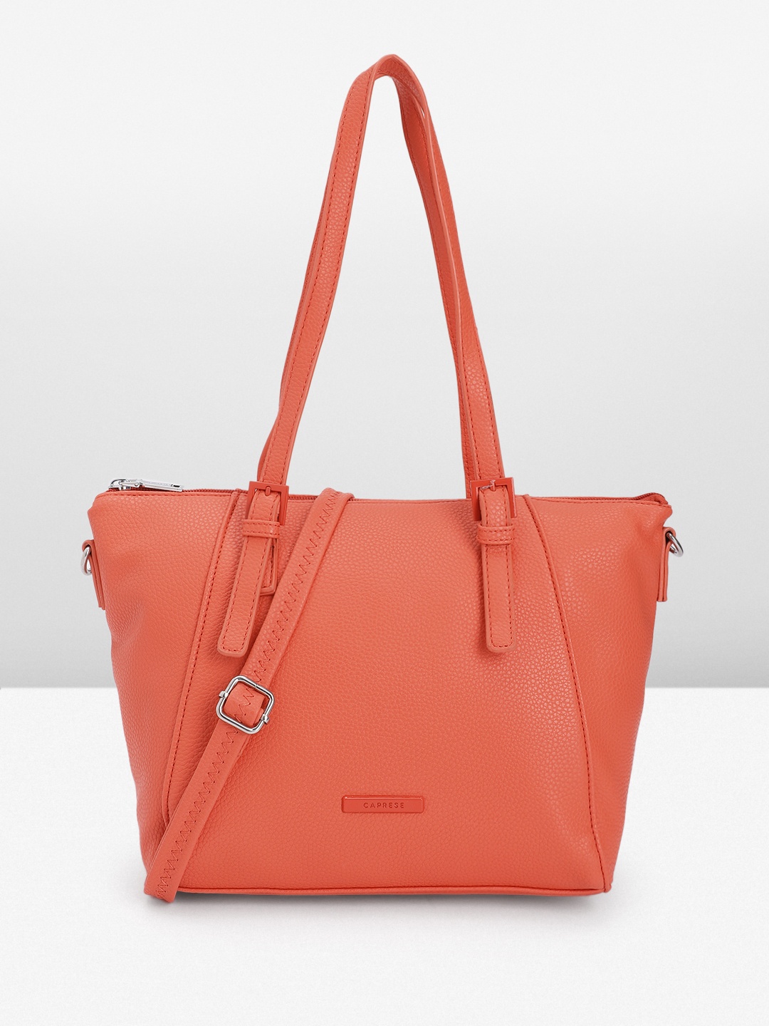 

Caprese Abstract Textured Leather Structured Handheld Bag, Coral