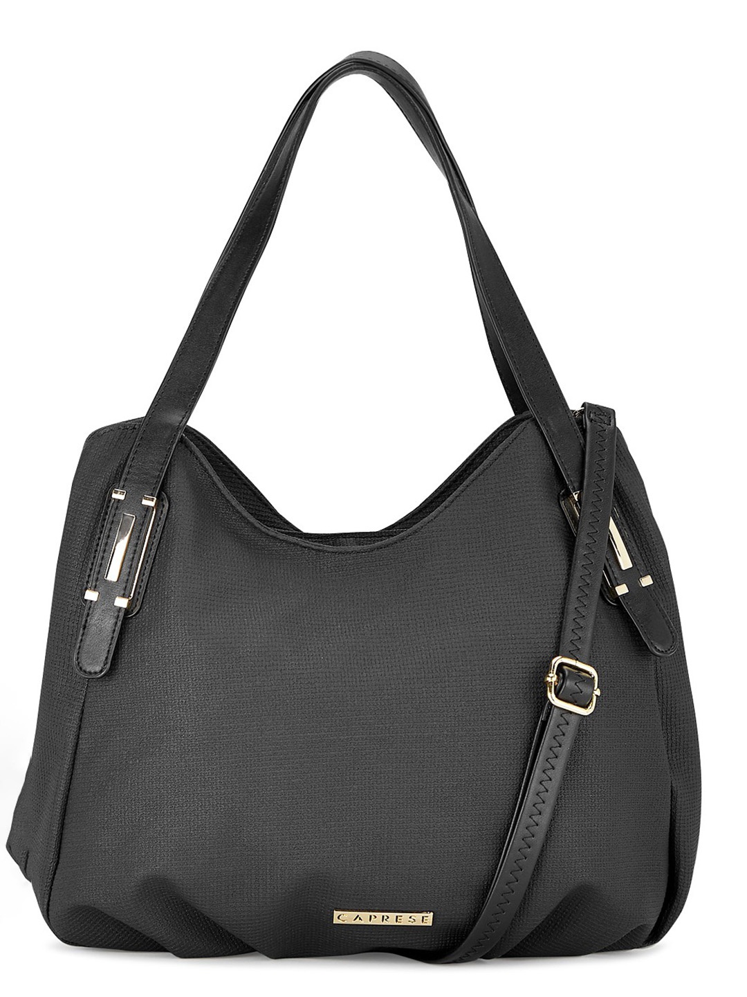 

Caprese Women Black Solid Handheld Bag With Detachable Sling Strap