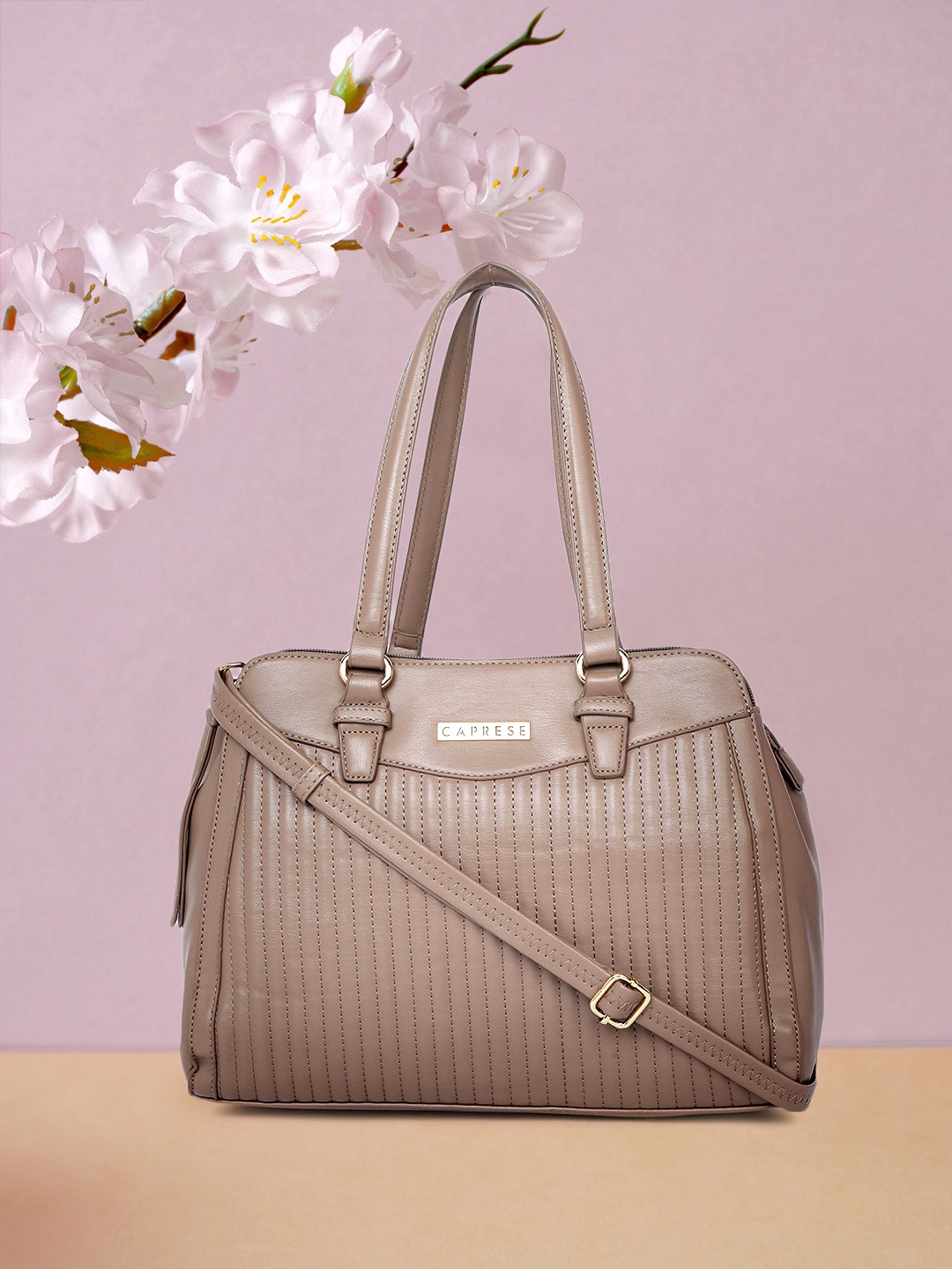 

Caprese Women Taupe Striped Shoulder Bag