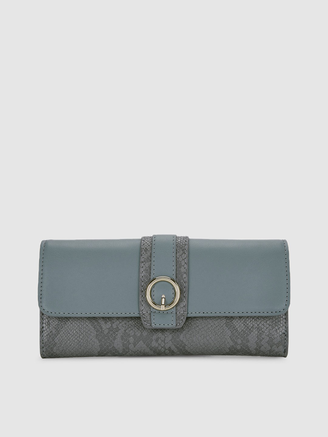 

Caprese Women Grey & Blue Animal Printed Leather Three Fold Wallet