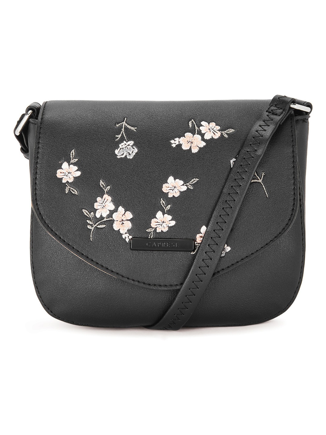 

Caprese Black & White Floral Embroidered Sling Bag