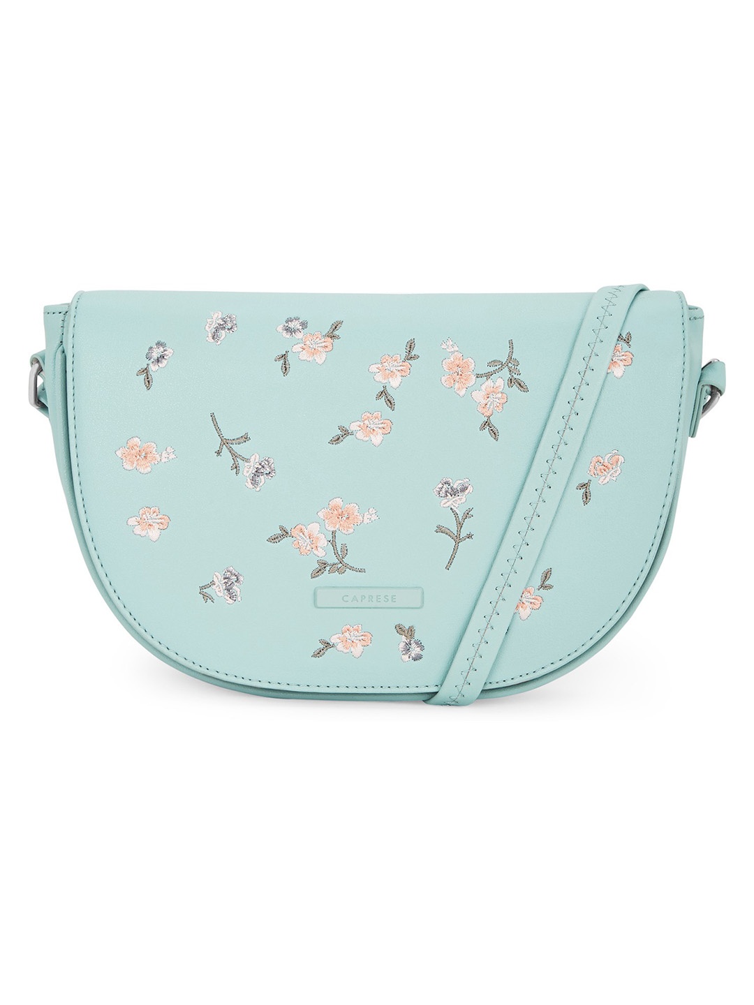 

Caprese Blue & Peac-Coloured Floral Embroidered Sling Bag