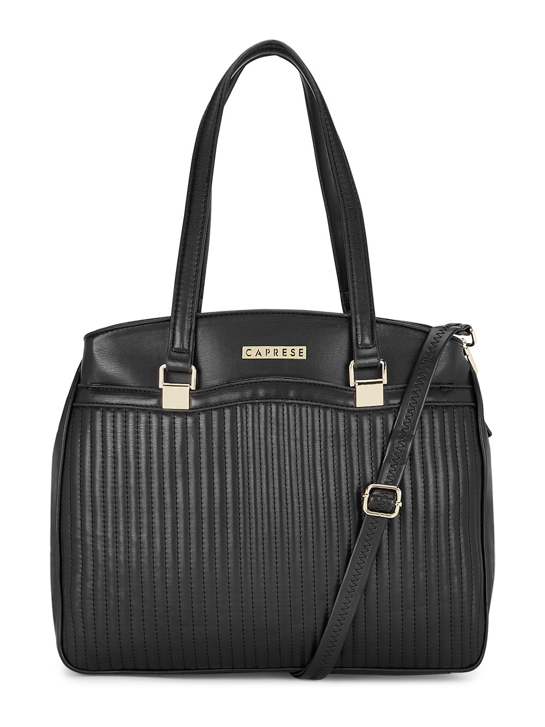 

Caprese Women Black Self Striped Shoulder Bag