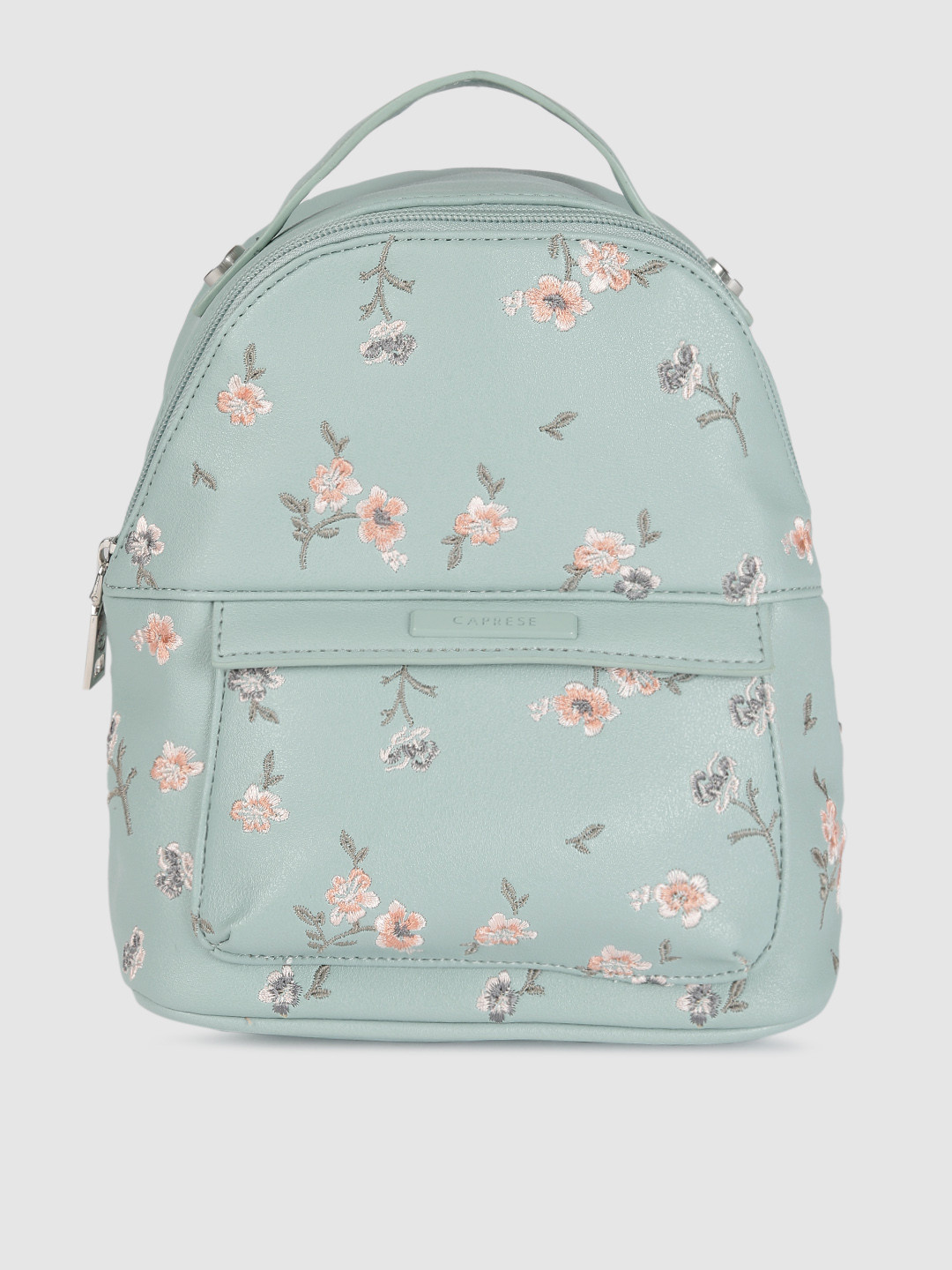 

Caprese Women Green Graphic Embroidered BLOOM Leather Backpack