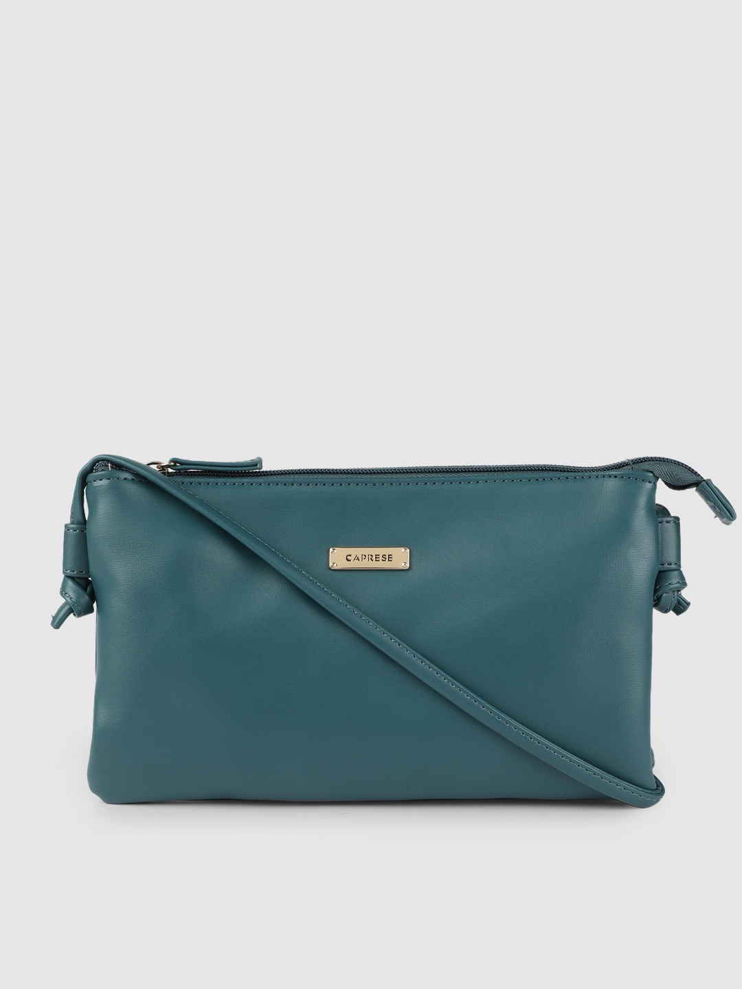 

Caprese Teal Green Solid Leather Structured Sling Bag