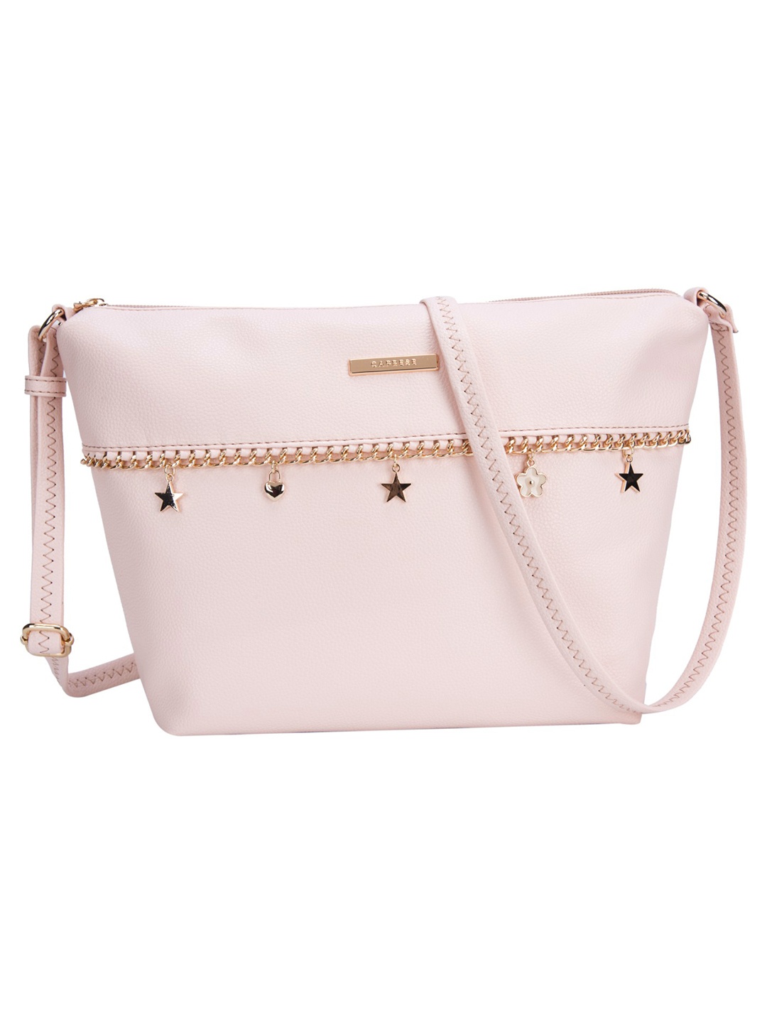 

Caprese Women Pink Solid Leather Sling Bag with Embellished Detail