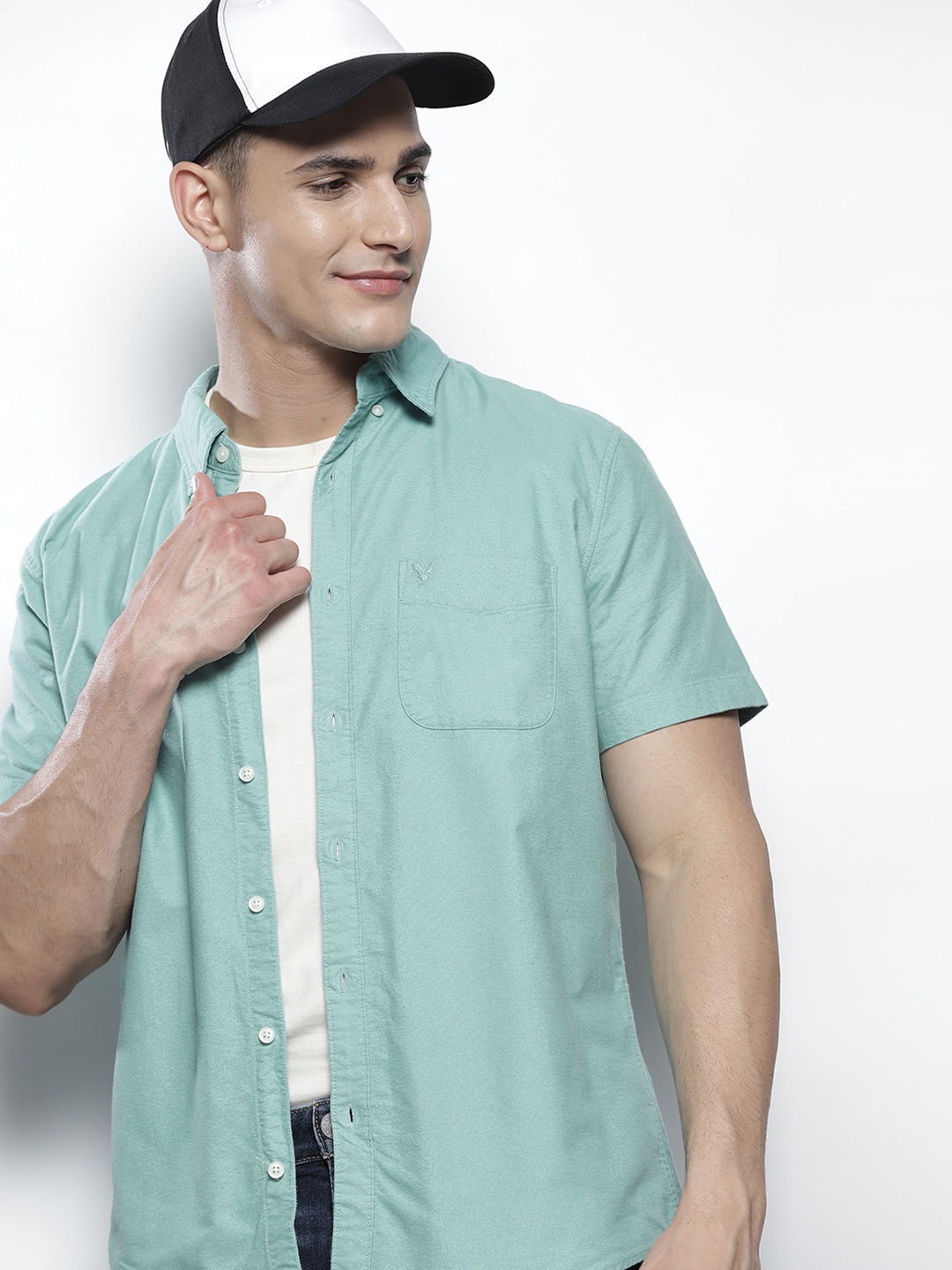 

AMERICAN EAGLE OUTFITTERS Men Blue Solid Classic Pure Cotton Casual Shirt