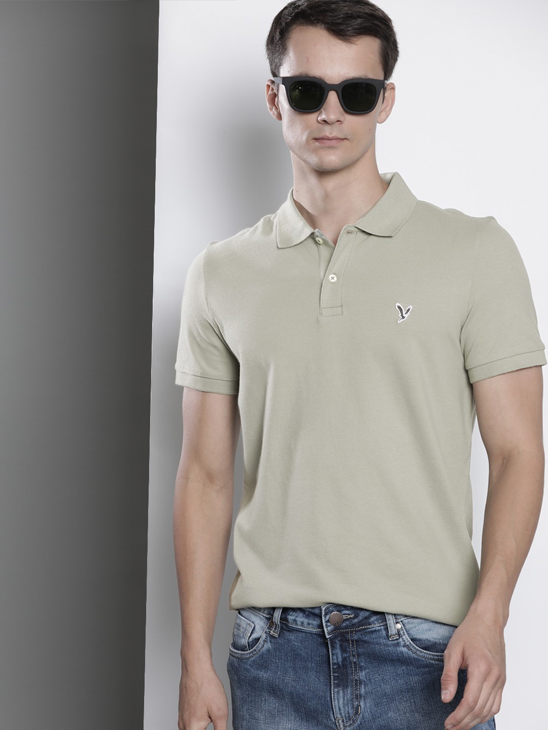 

AMERICAN EAGLE OUTFITTERS Men Green Polo Collar T-shirt