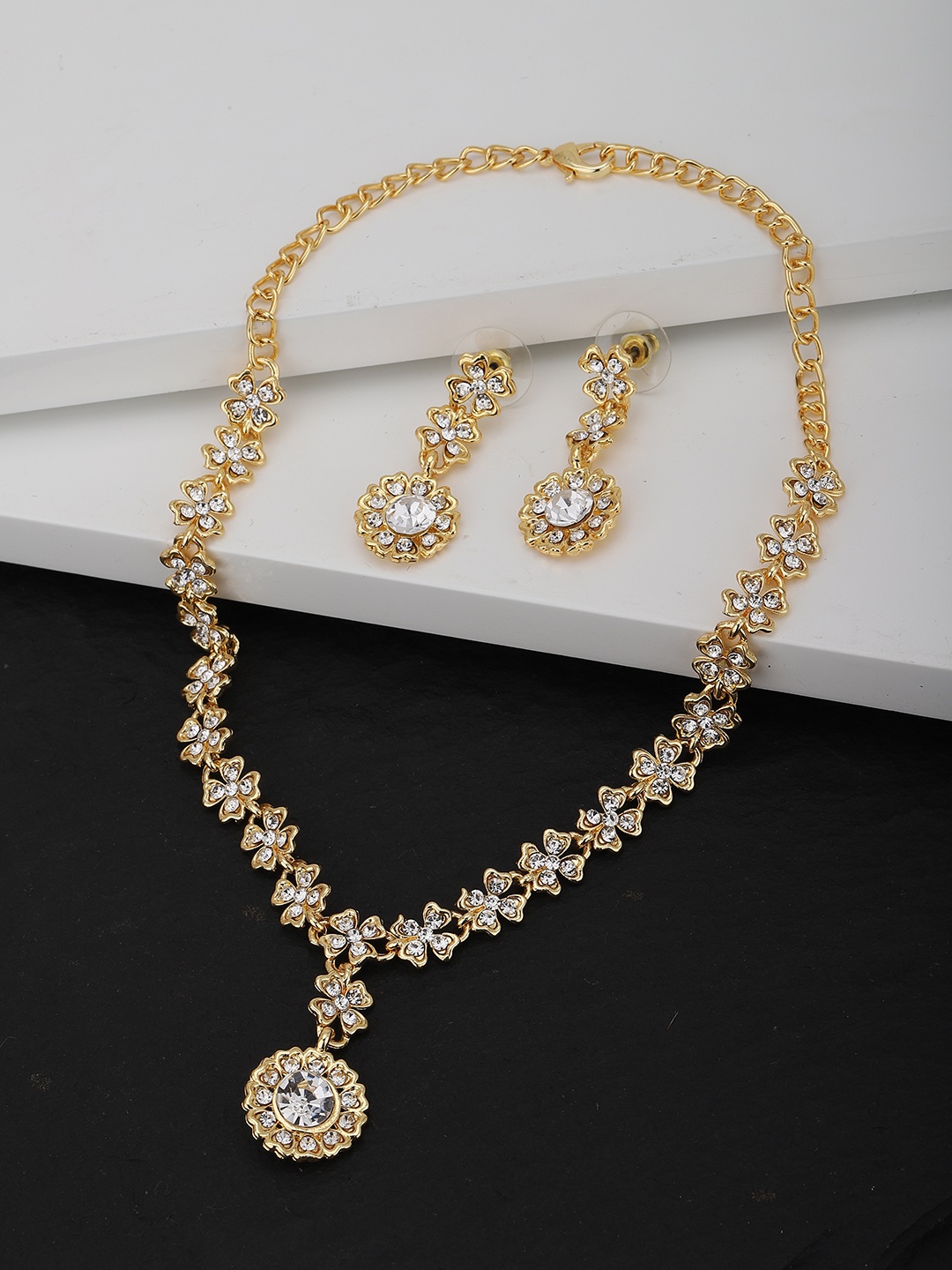 

Carlton London Gold-Toned American Diamond-Studded Jewellery Set