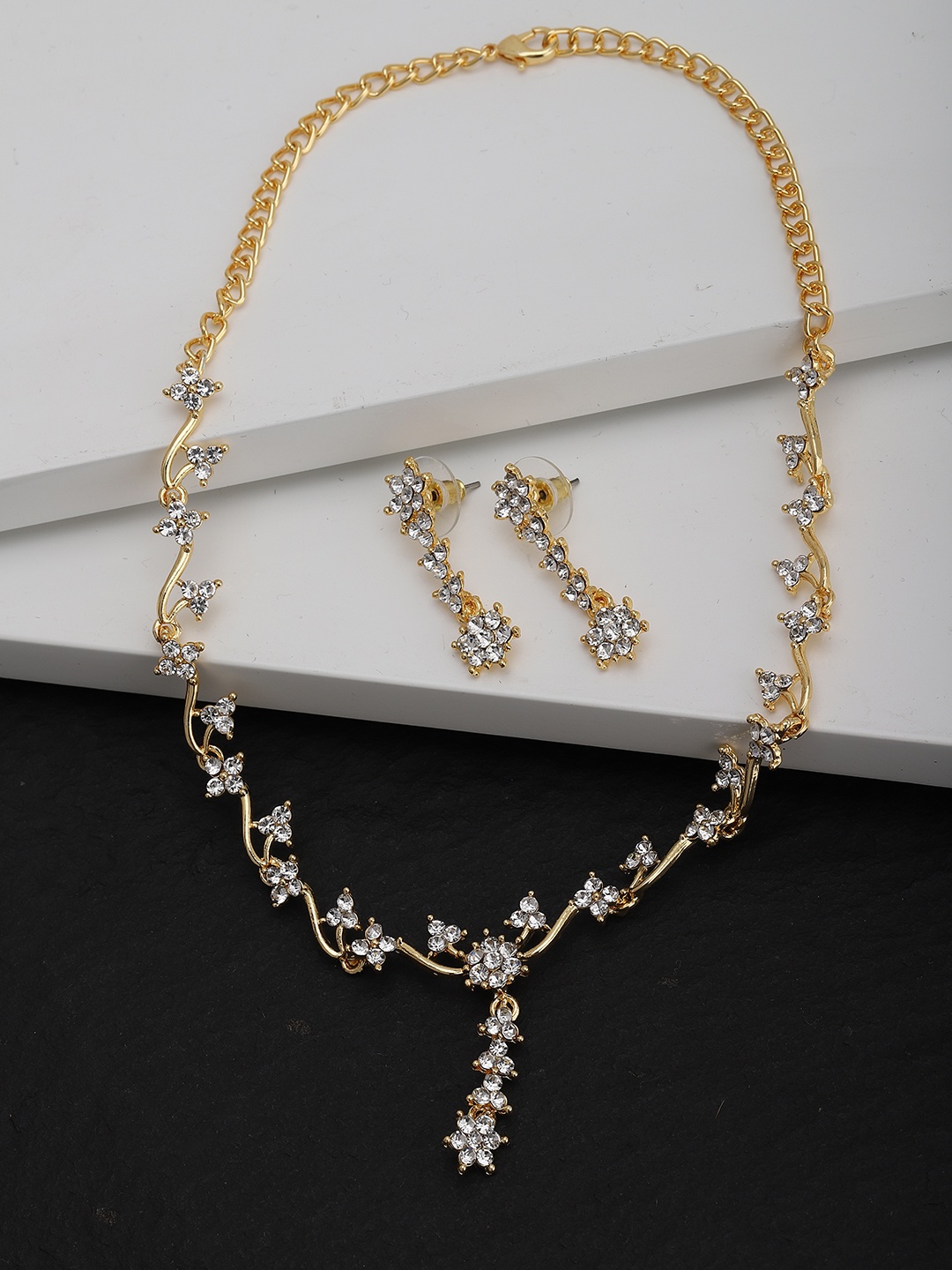 

Carlton London Gold-Toned American Diamond-Studded Jewellery Set