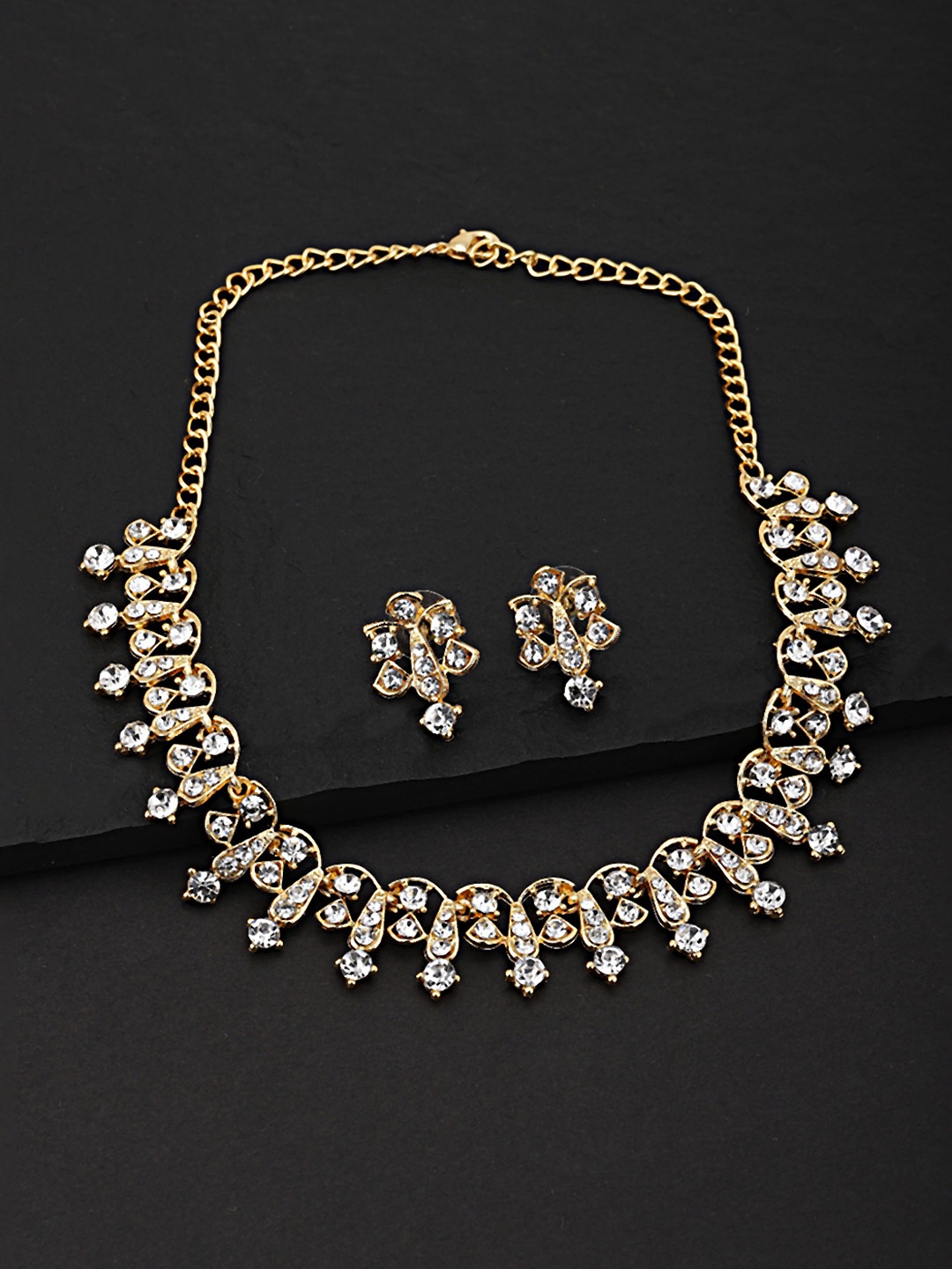 

Carlton London Gold-Toned American Diamond-Studded Jewellery Set