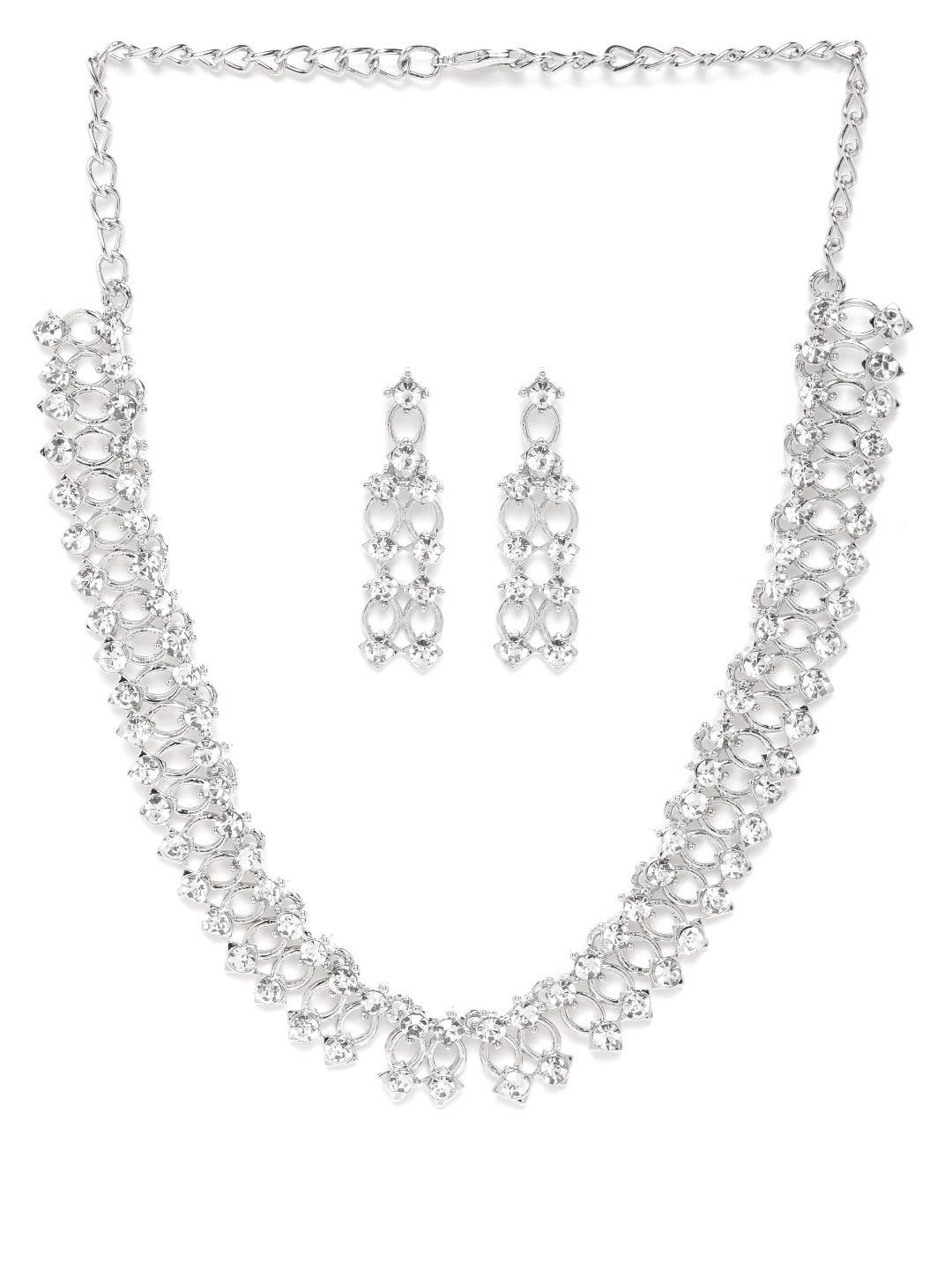 

Carlton London Silver-Toned American Diamond-Studded Jewellery Set