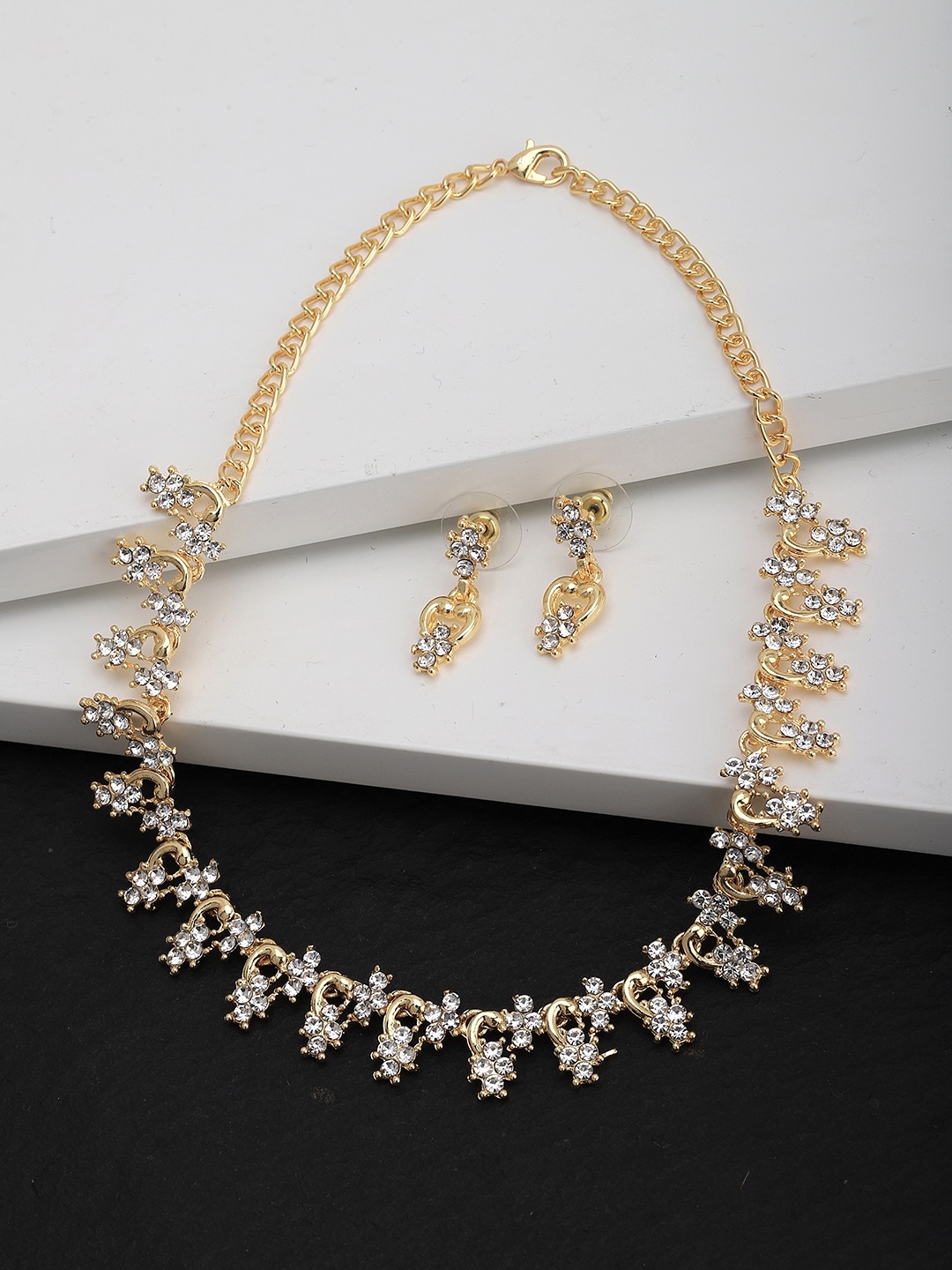 

Carlton London Gold-Toned American Diamond-Studded Jewellery Set