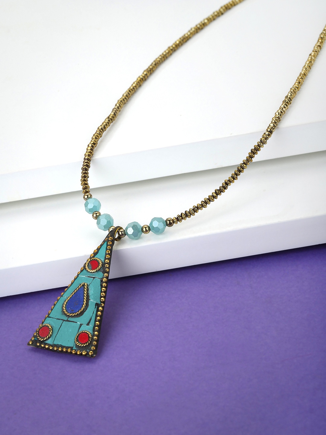 

Carlton London Green & Red Gold-Plated Beaded Necklace