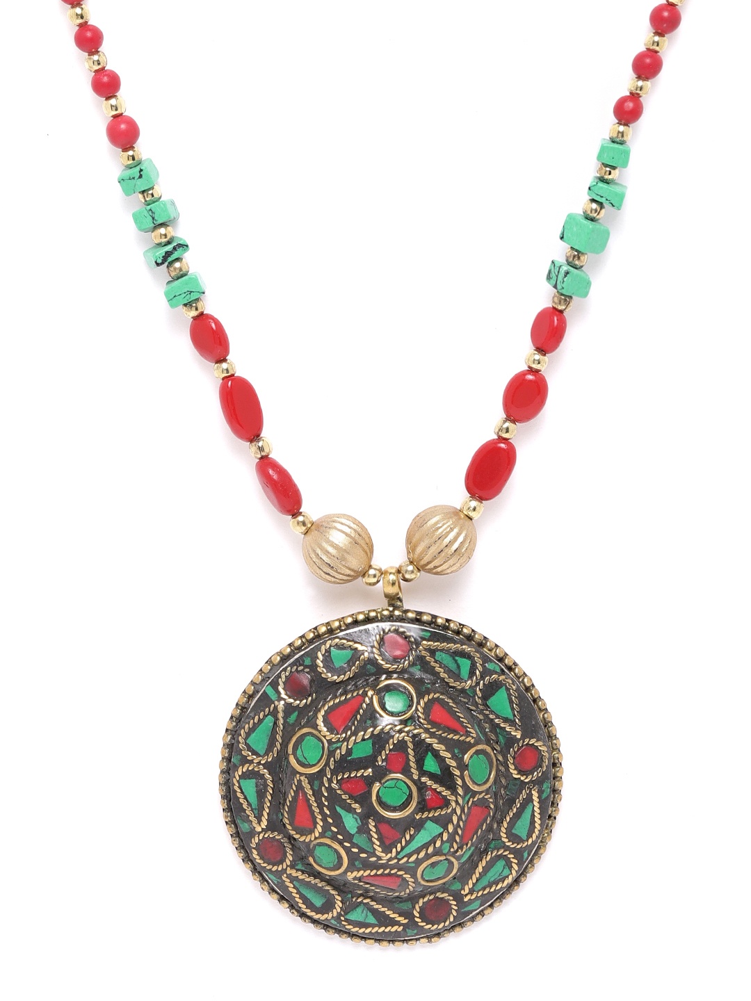

Carlton London Charcoal Grey & Green Gold-Plated Beaded Necklace