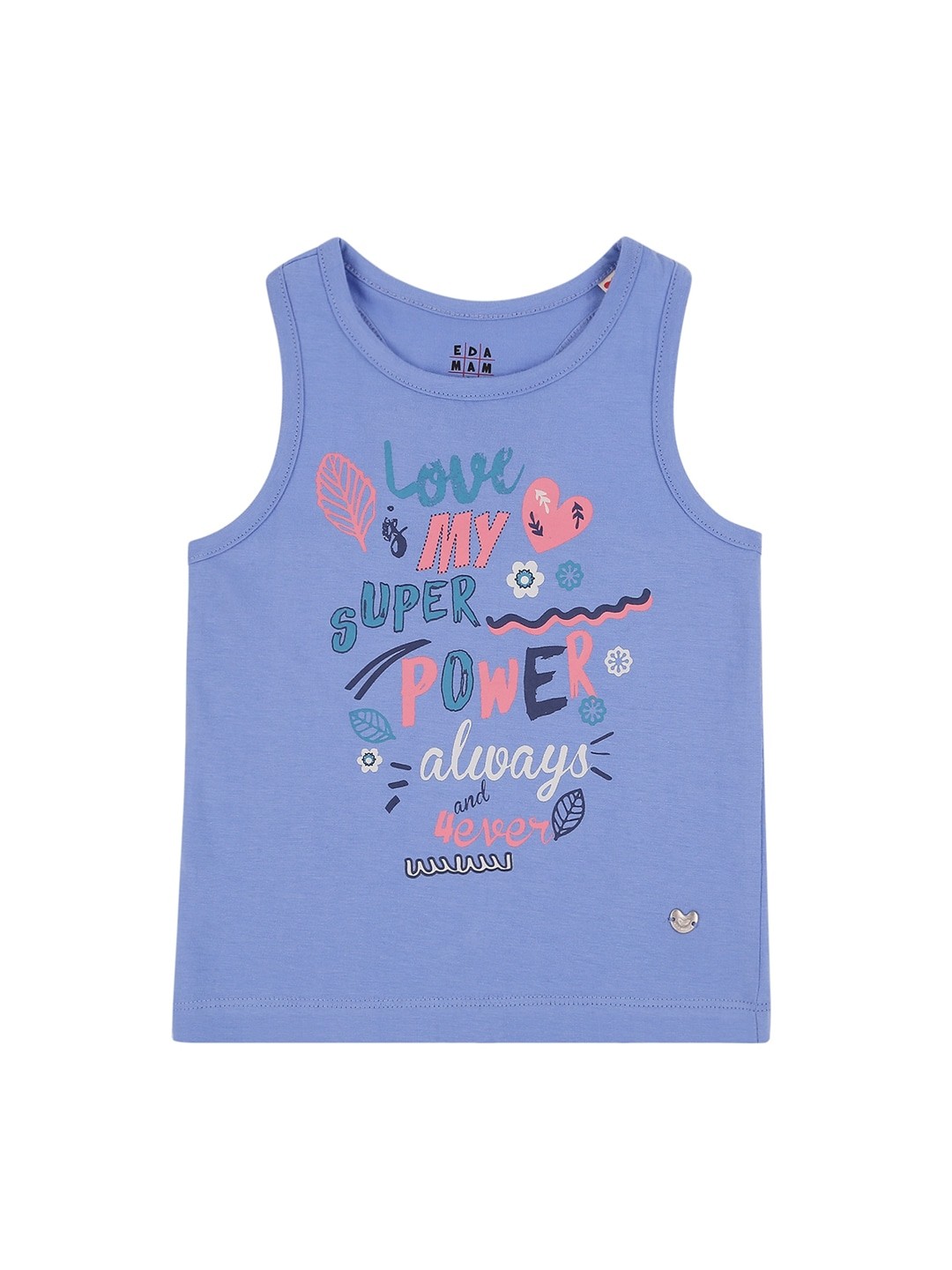 

Ed-a-Mamma Girls Blue Printed Round Neck Cotton Sustainable Pure Cotton T-shirt