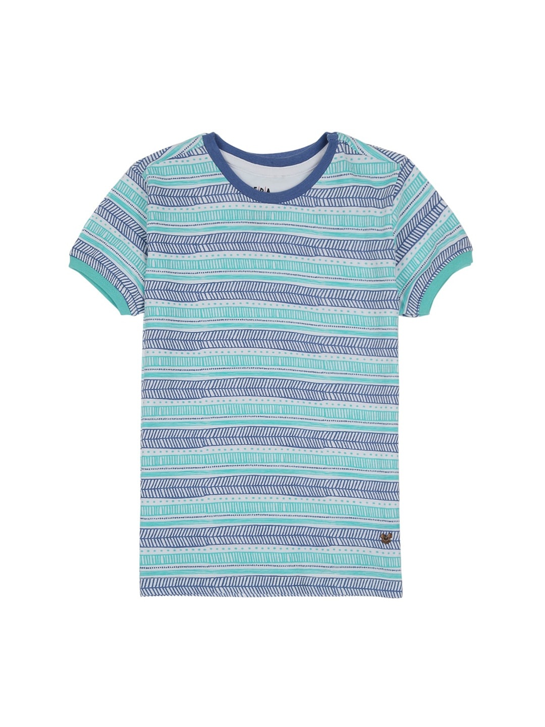 

Ed-a-Mamma Boys Blue Striped Round Neck Sustainable Pure Cotton T-shirt