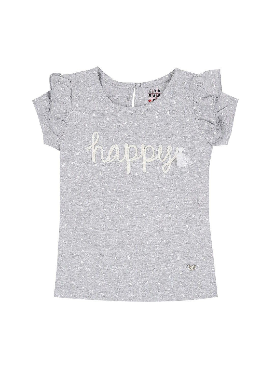 

Ed-a-Mamma Girls Grey Melange Self Design Round Neck Cotton Sustainable Pure Cotton T-shirt
