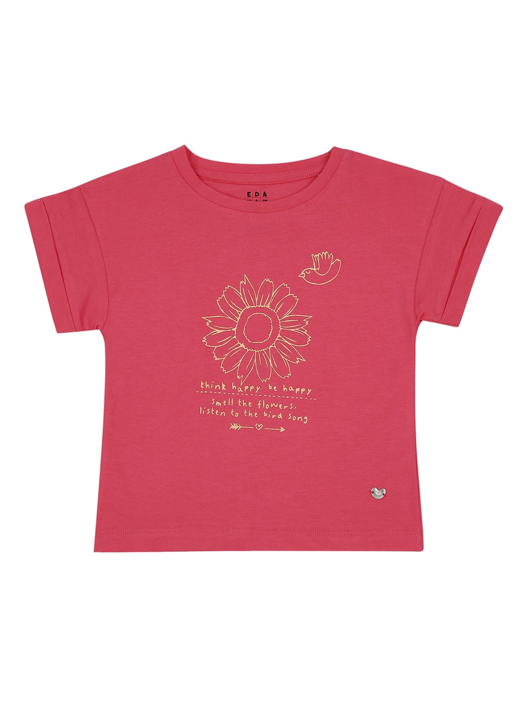 

Ed-a-Mamma Girls Pink Printed Round Neck Sustainable Pure Cotton T-shirt