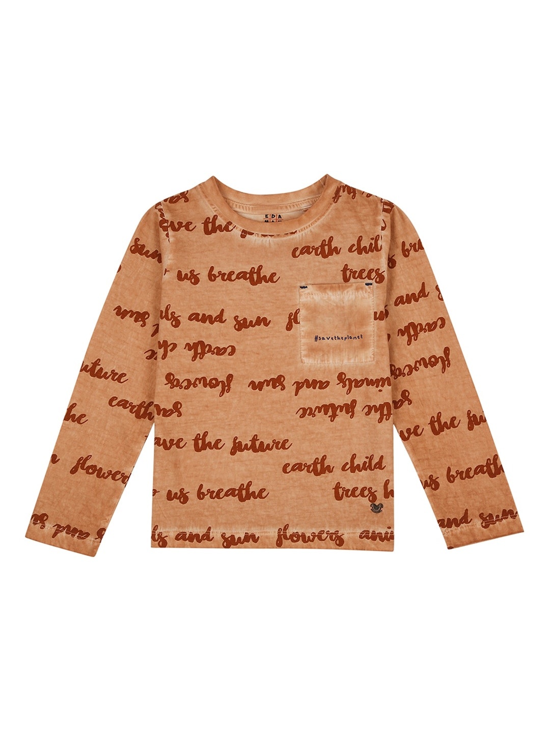 

Ed-a-Mamma Boys Brown Printed Round Neck Sustainable T-shirt