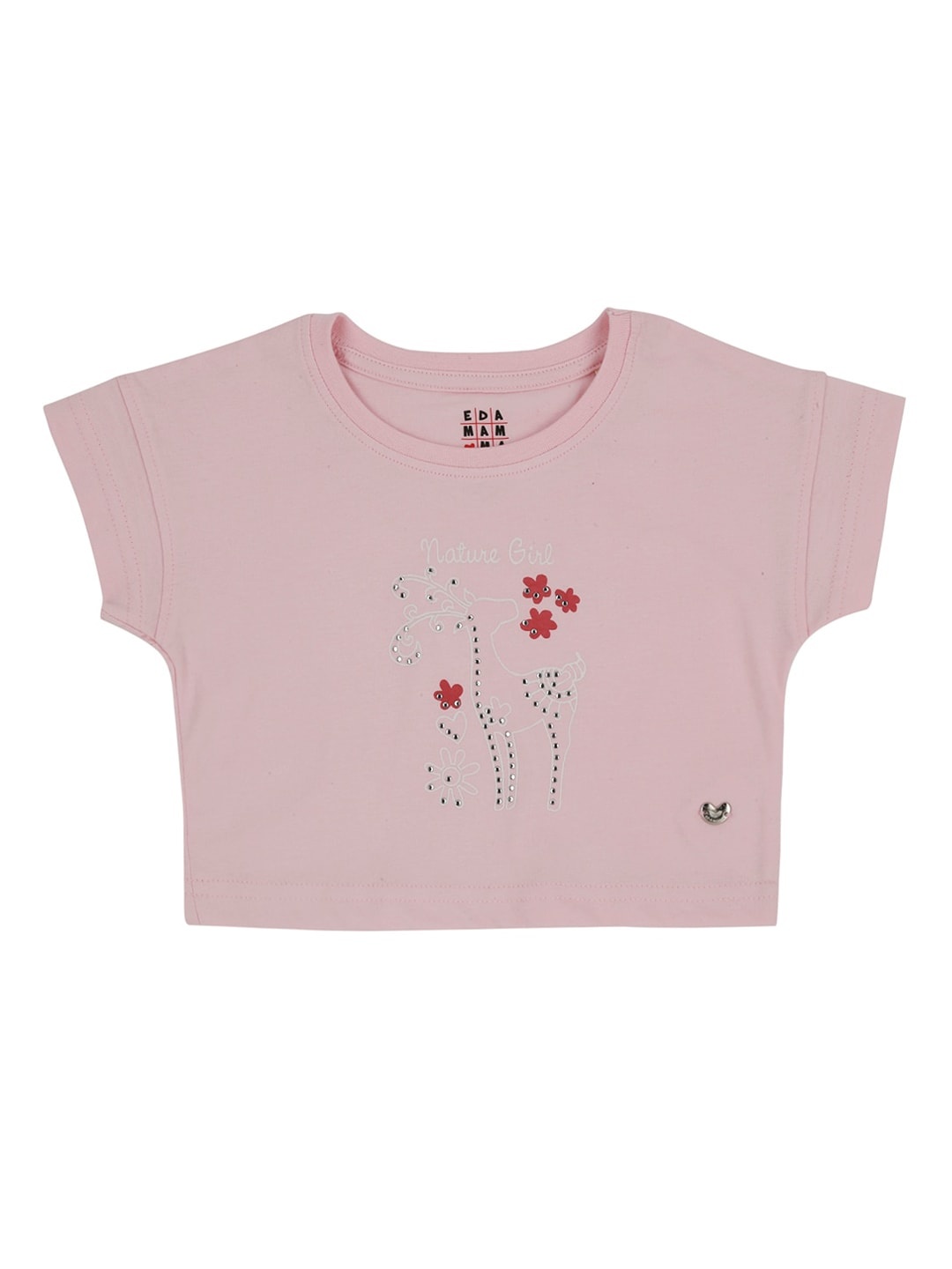 

Ed-a-Mamma Girls Pink Printed Round Neck Sustainable Pure Cotton T-shirt