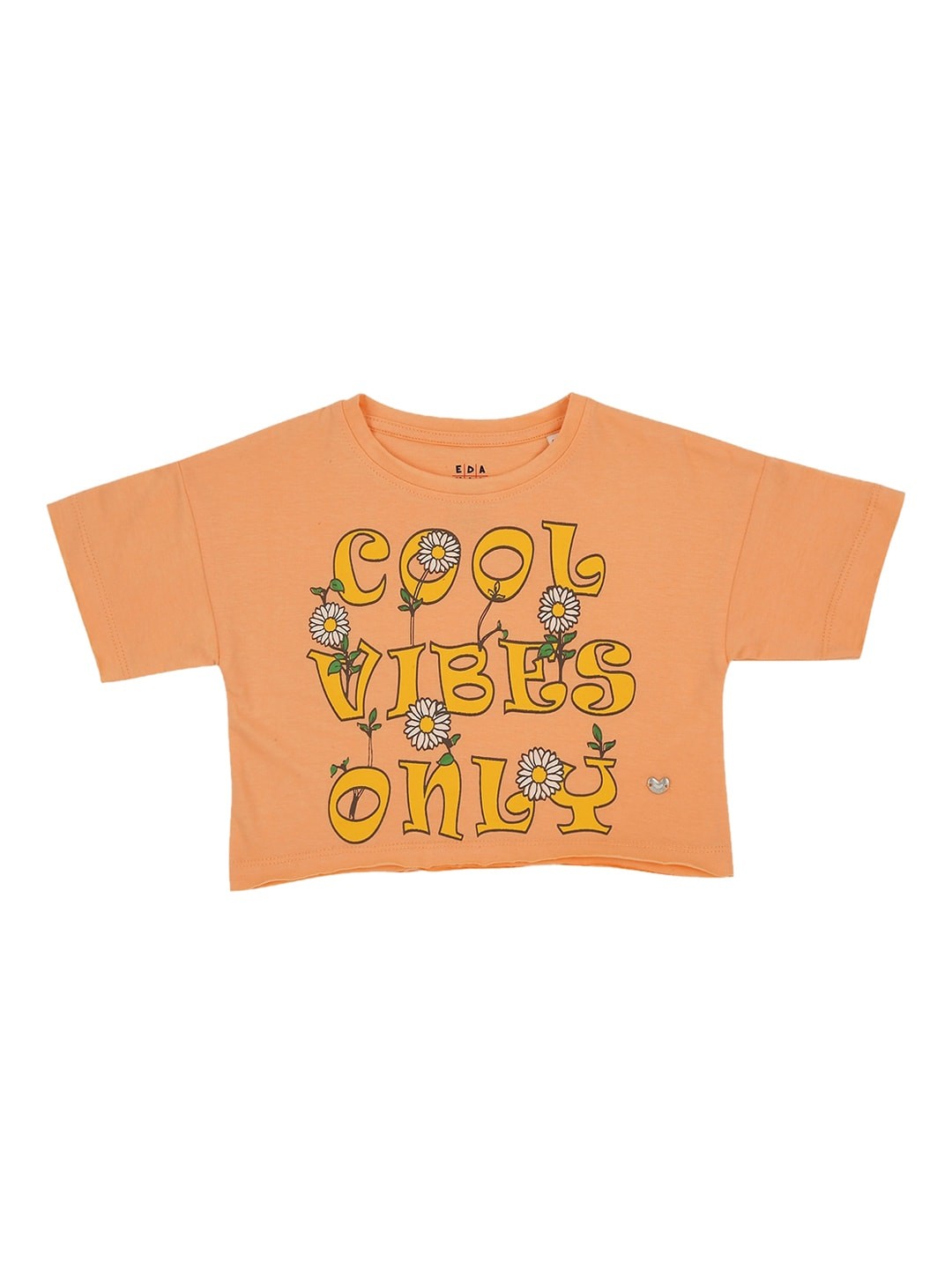 

Ed-a-Mamma Girls Orange Printed Round Neck Sustainable T-shirt