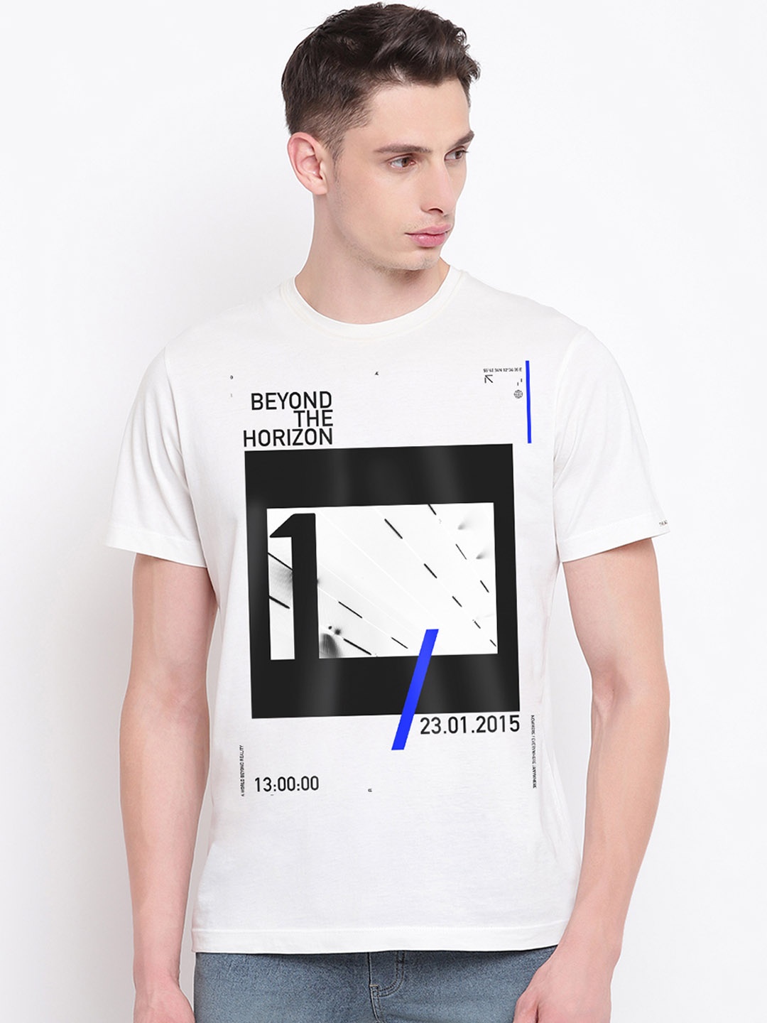 

THREADCURRY Men White Printed Round Neck Pure Cotton T-shirt