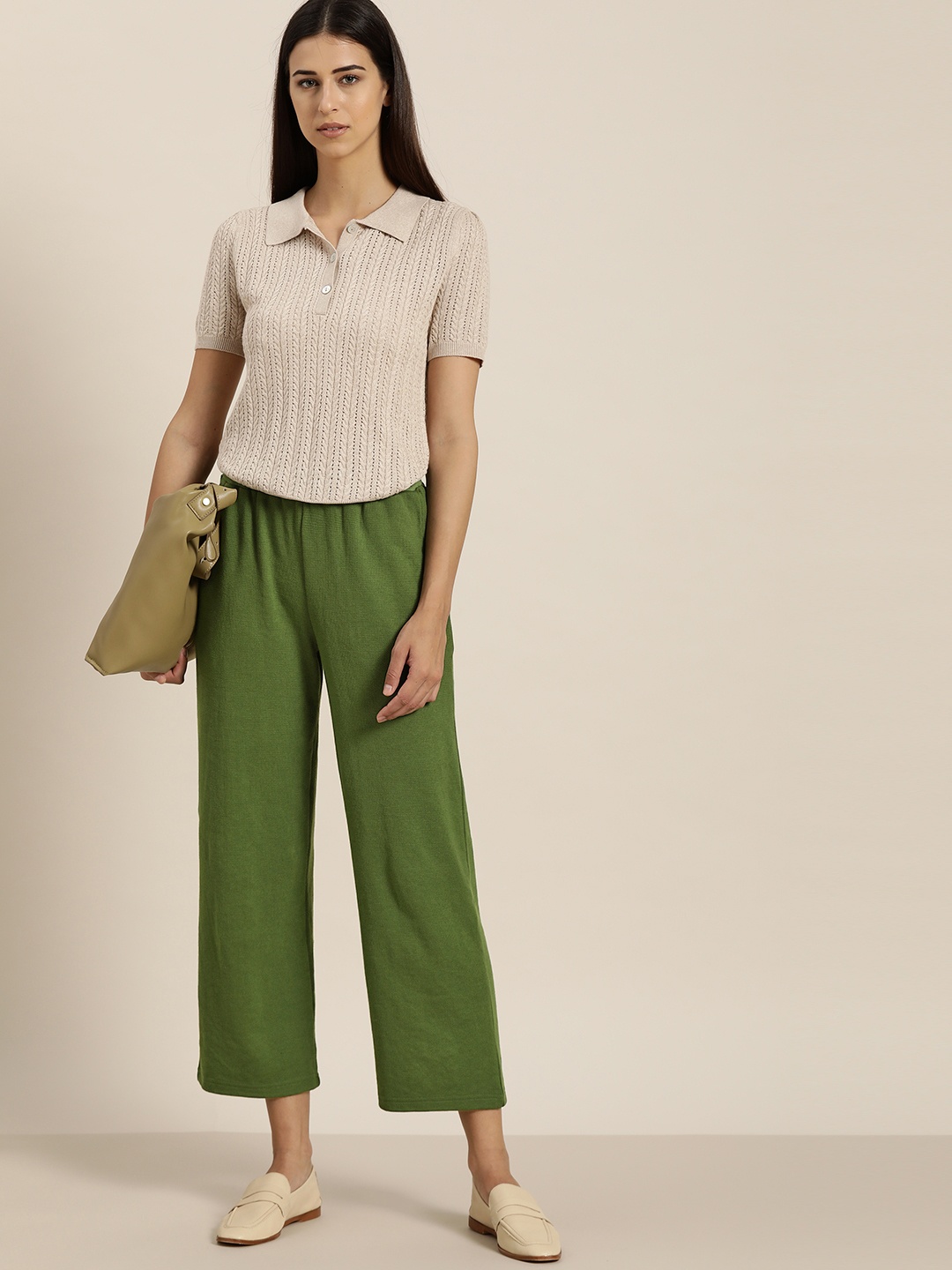 

ether Women Green Self-Design Cropped Trousers