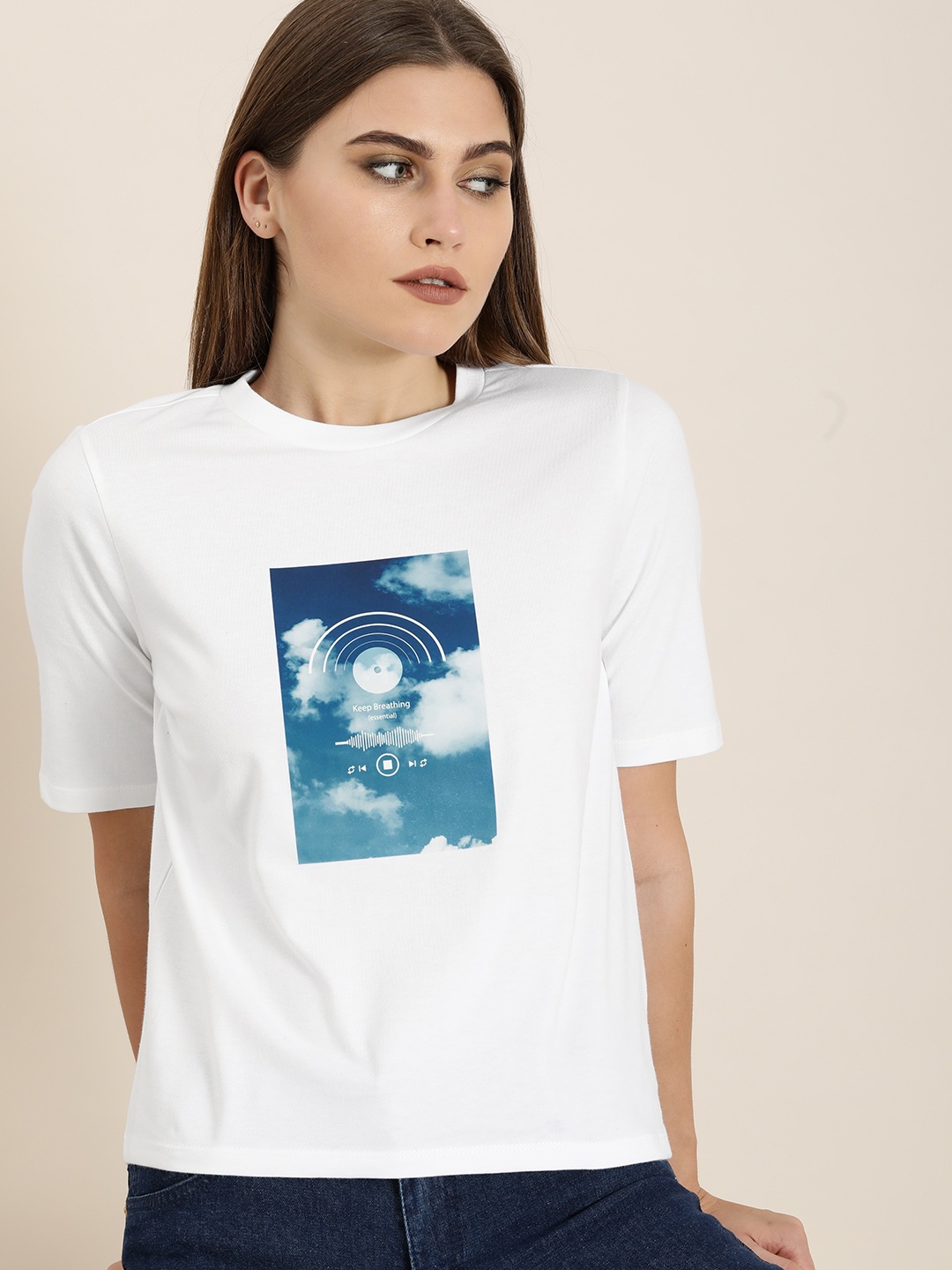 

ether Women White Printed T-shirt