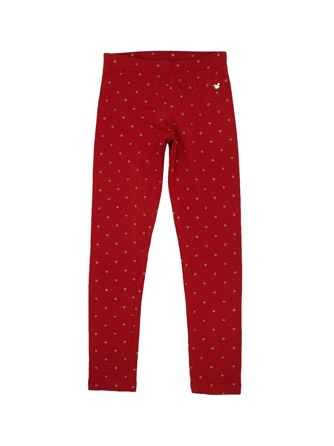 

Ed-a-Mamma Infant Girls Red & Gold-Coloured Glitter Printed Ankle-Length Sustainable Leggings