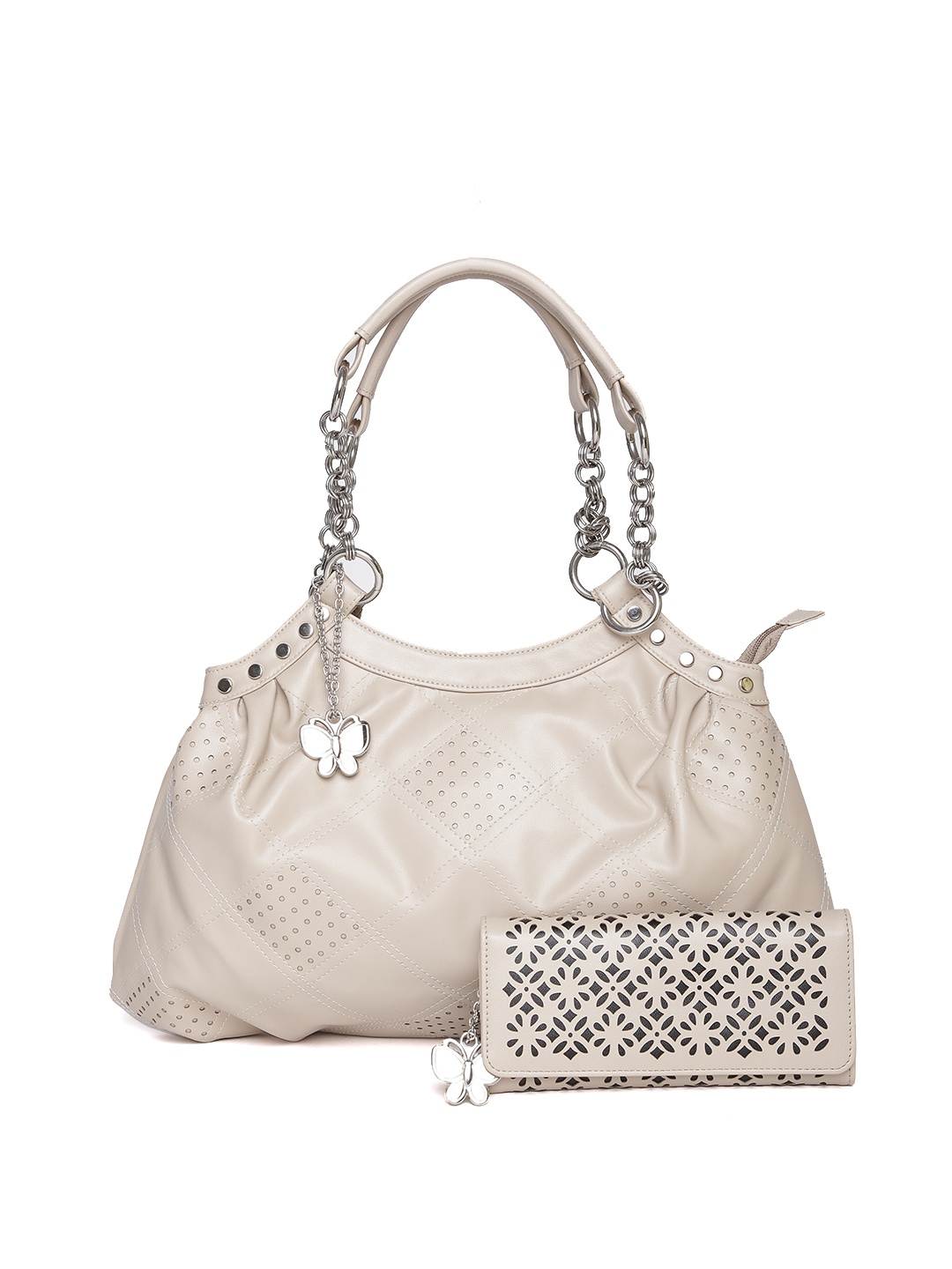 

Butterflies Beige Cut-Out Handbag with Wallet