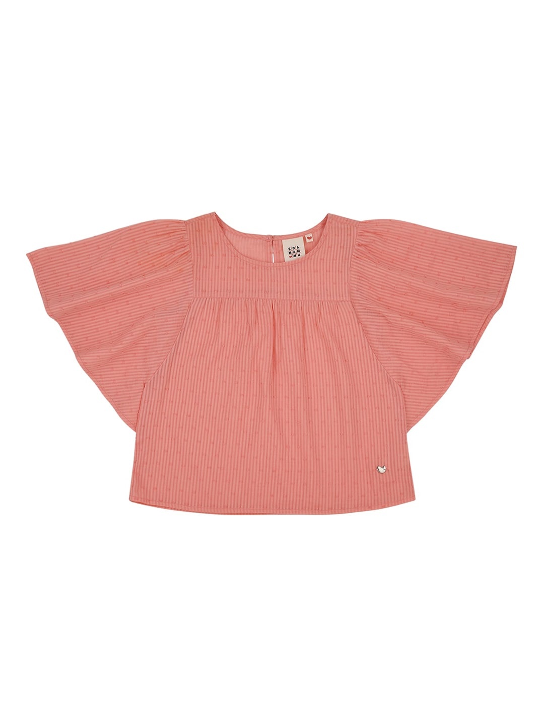 

Ed-a-Mamma Girls Peach-Coloured Batwing Sleeves Pure Cotton Sustainable Top