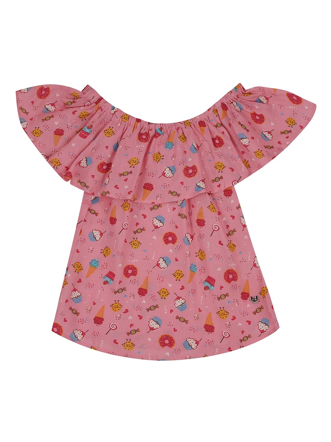

Ed-a-Mamma Girls Pink Floral Printed Off-Shoulder A-Line Sustainable Top