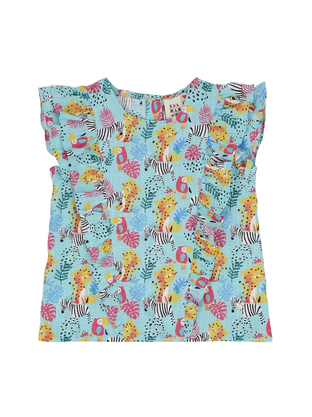

Ed-a-Mamma Sea Green & Pink Tropical Printed Pure Cotton A-Line Sustainable Top